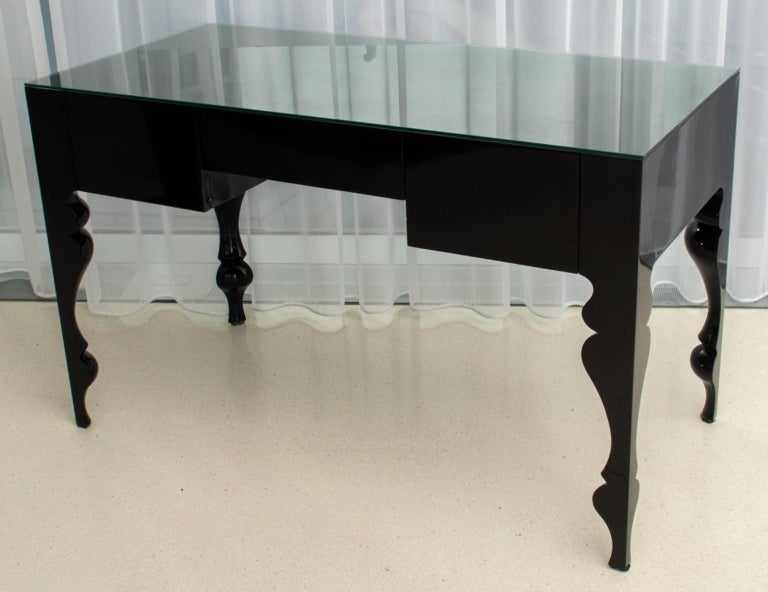 Reeves Design Black Glass Top Vanity Table For Sale at 1stDibs