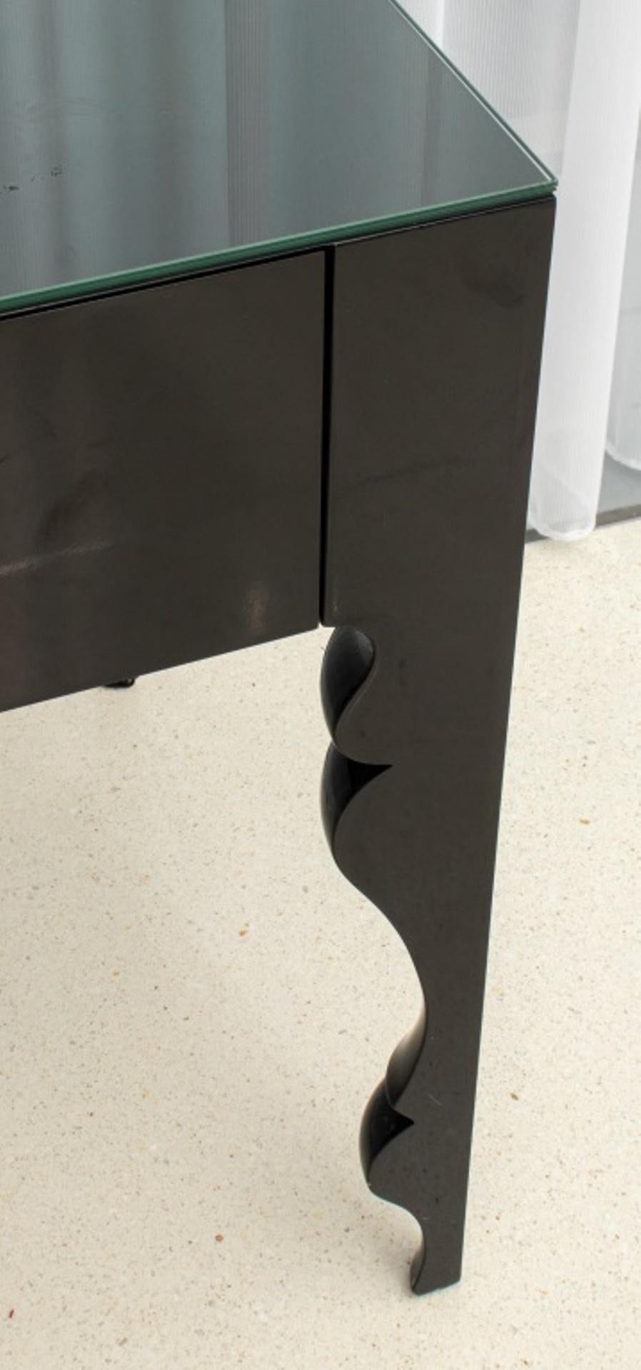 Reeves Design Black Glass Top Vanity Table In Good Condition In Astoria, NY