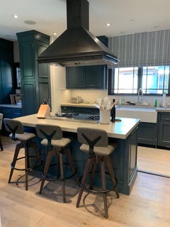 Reeves Swivel Bar or Counter Stool W/ Ash stained Walnut legs & Brass Finish.