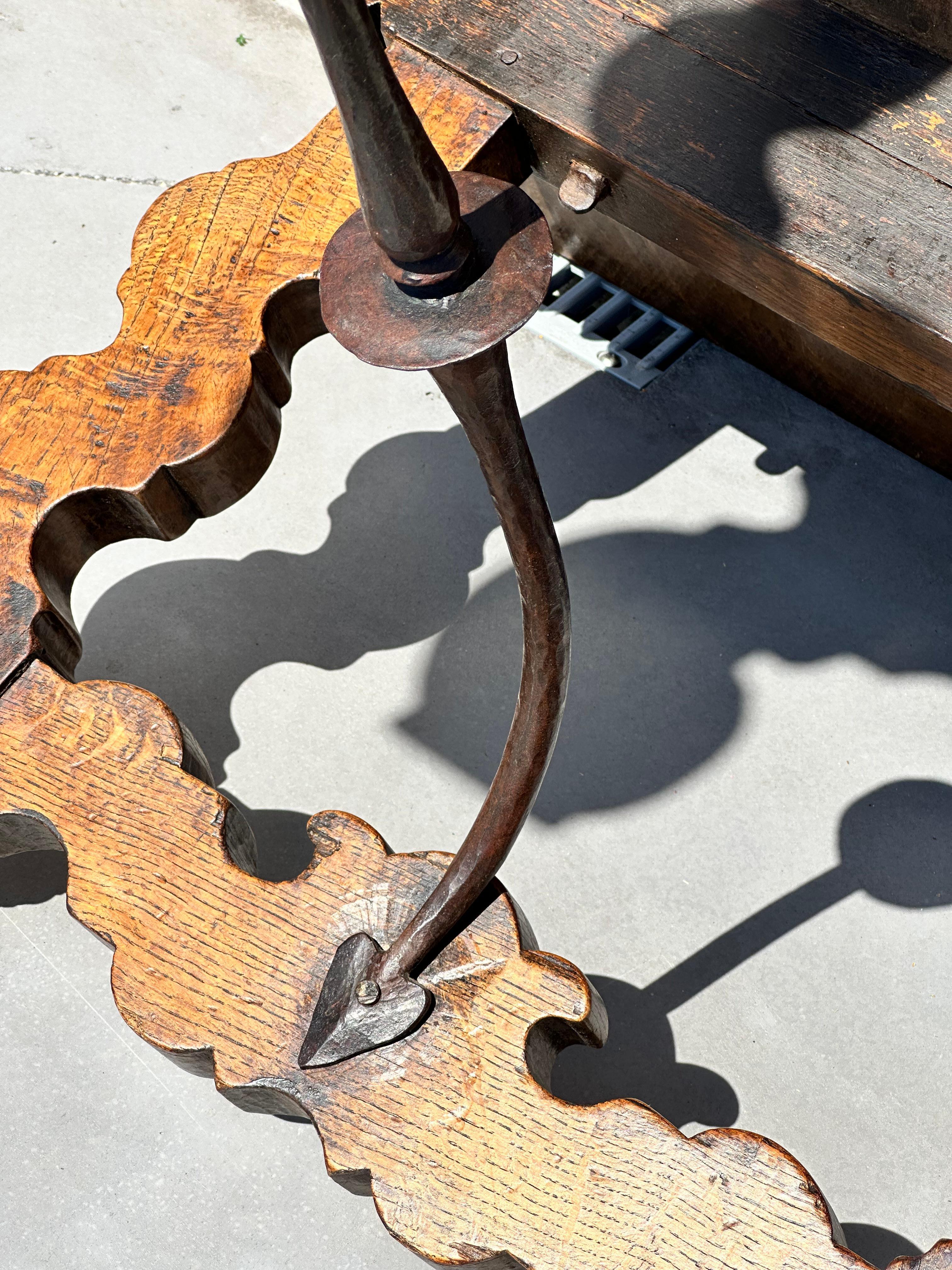 Refectory regionalist table, solid walnut and wrought iron. 19th century, Spain For Sale 11