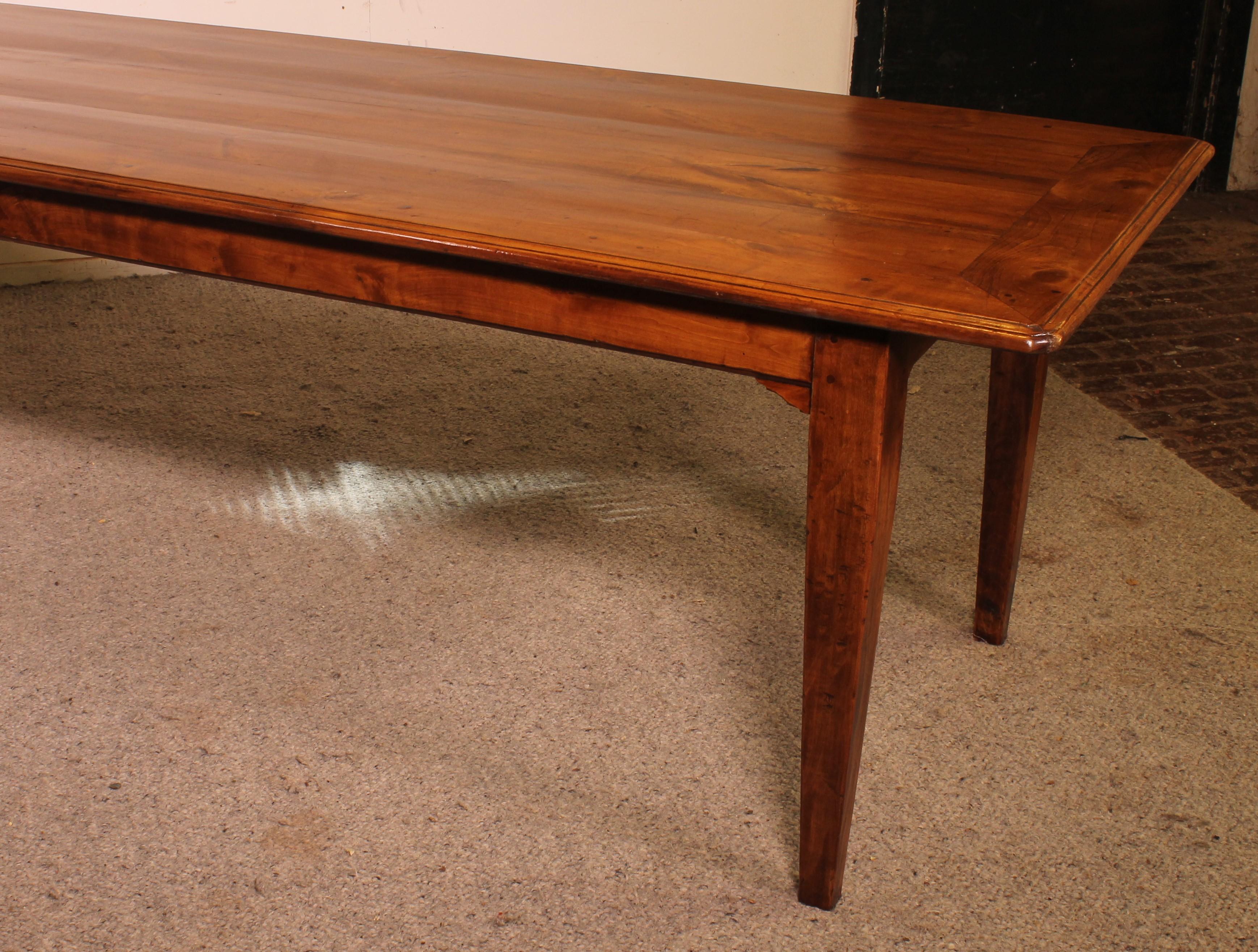 Refectory Table Of 3m23 Long In Cherry Wood19th Century For Sale at