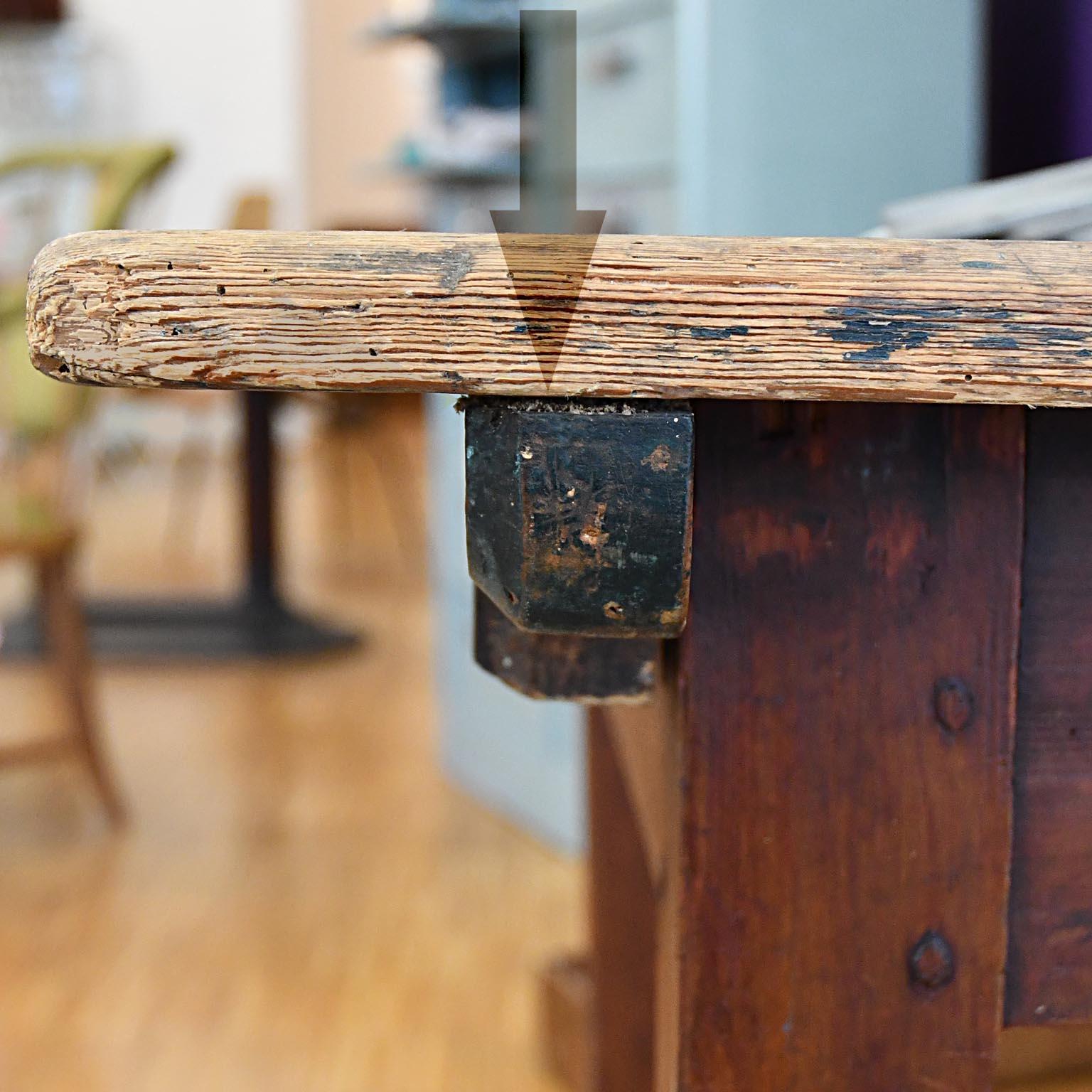 Refectory-Tisch aus Weichholz mit grüner Patina, Frankreich, frühes 20. Jahrhundert im Angebot 4