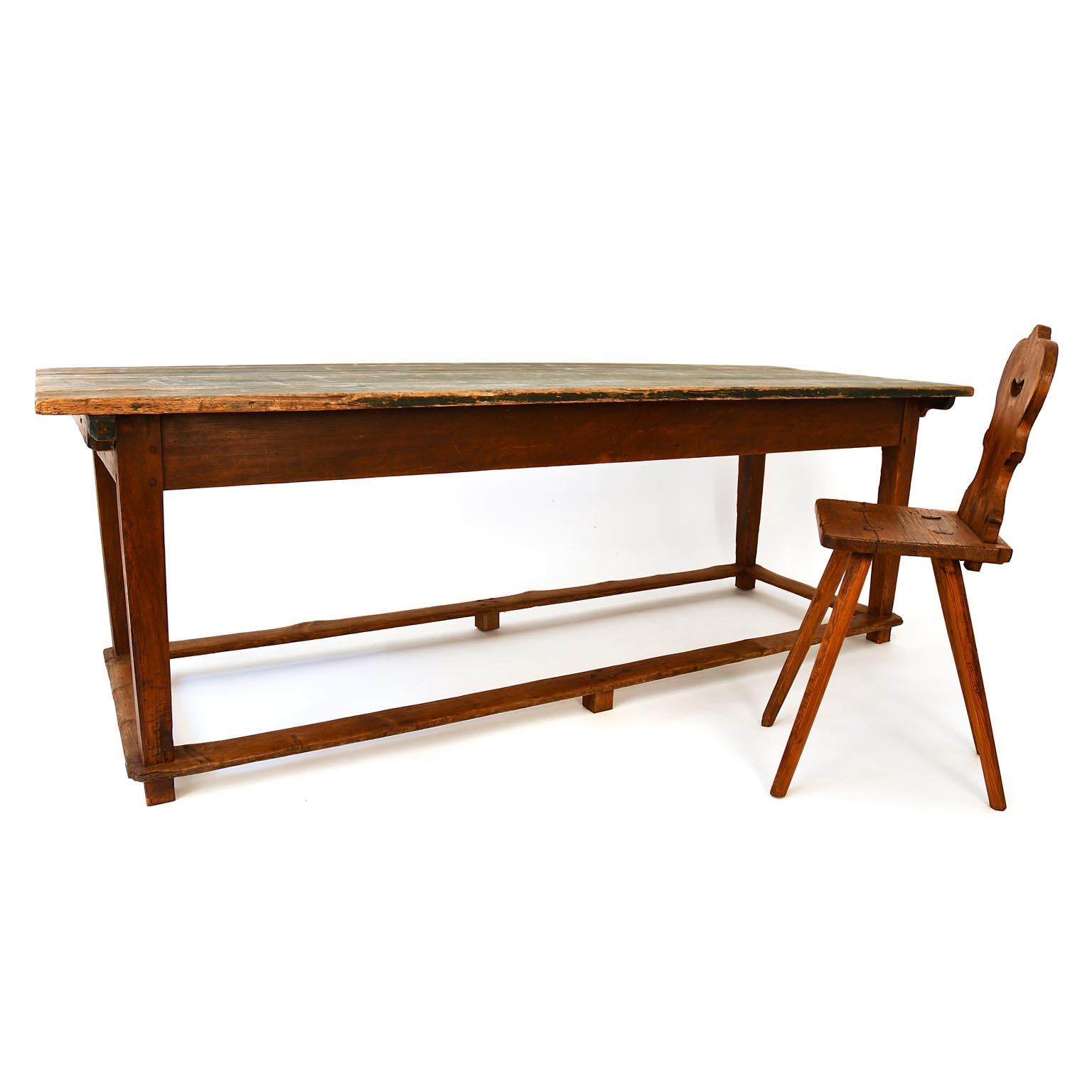 Other Refectory Table Softwood Top with Green Patina Early 20th Century France For Sale