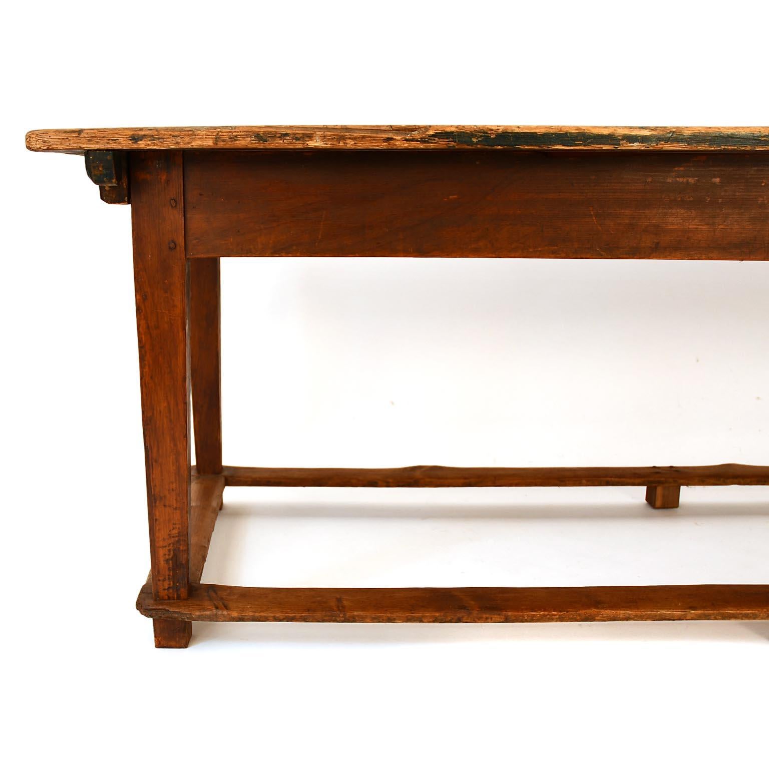 Refectory-Tisch aus Weichholz mit grüner Patina, Frankreich, frühes 20. Jahrhundert im Angebot 2