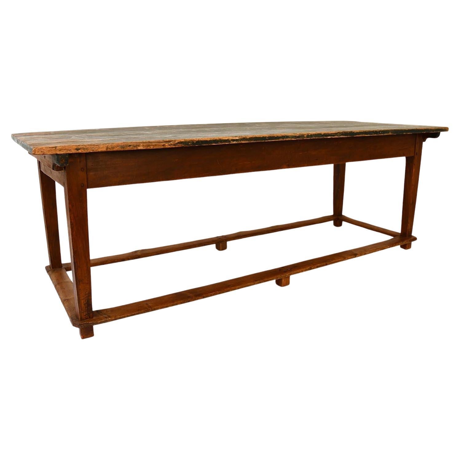 Refectory Table Softwood Top with Green Patina Early 20th Century France For Sale