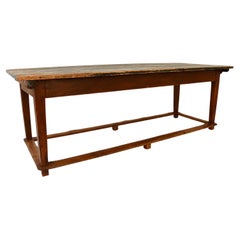 Used Refectory Table Softwood Top with Green Patina Early 20th Century France