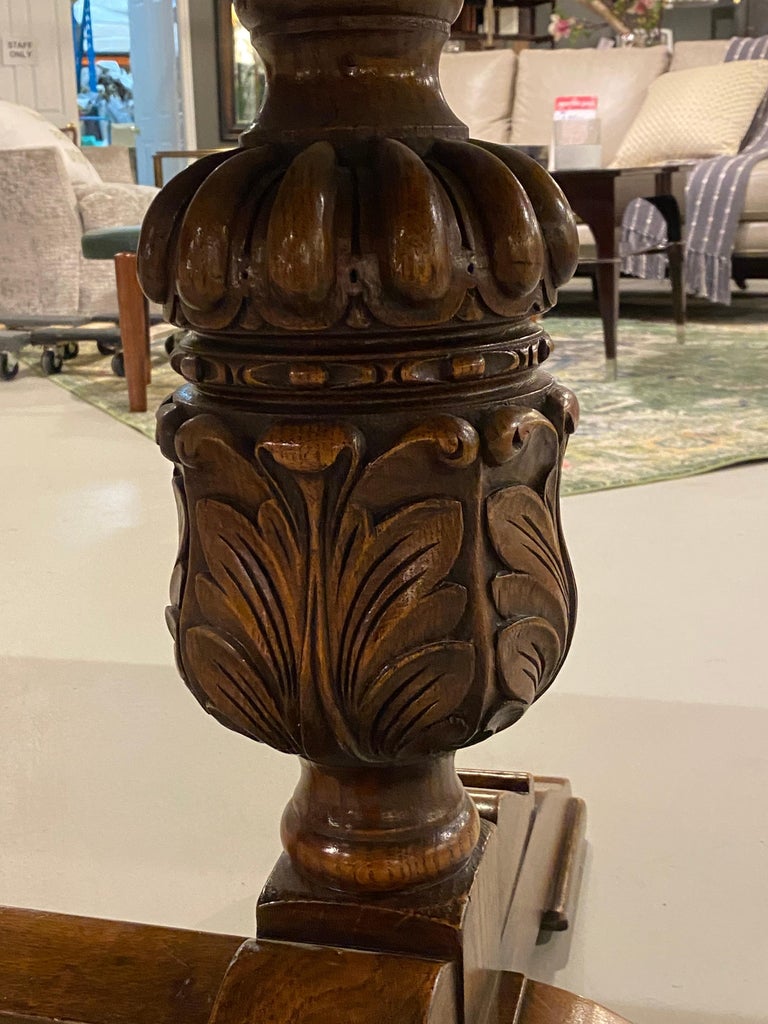 Refectory Trestle Table English Solid Oak, Tudor Style with Carved