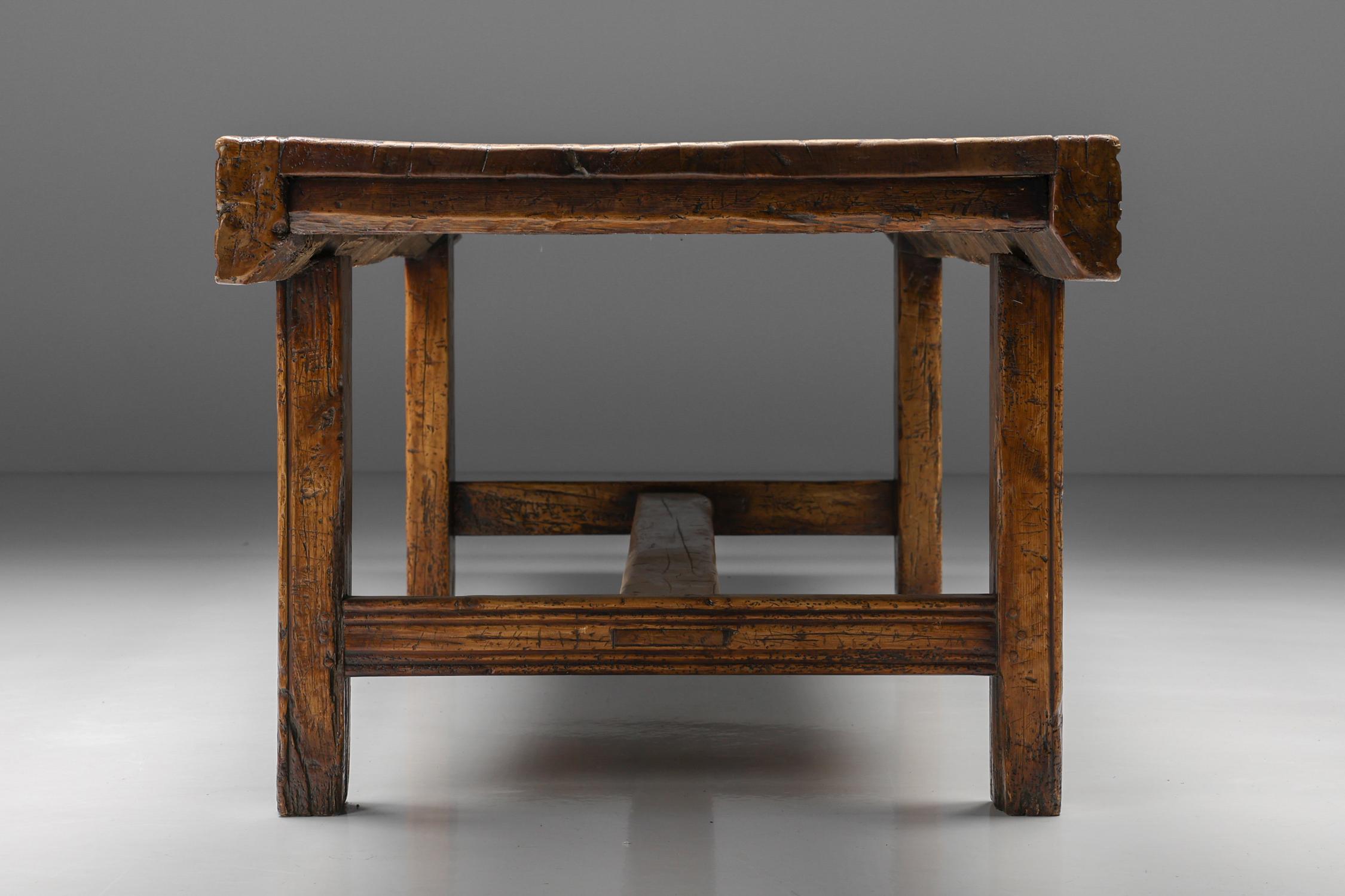 French Provincial Refectory Wooden Dining Table, Rustic, France, 19th Century For Sale