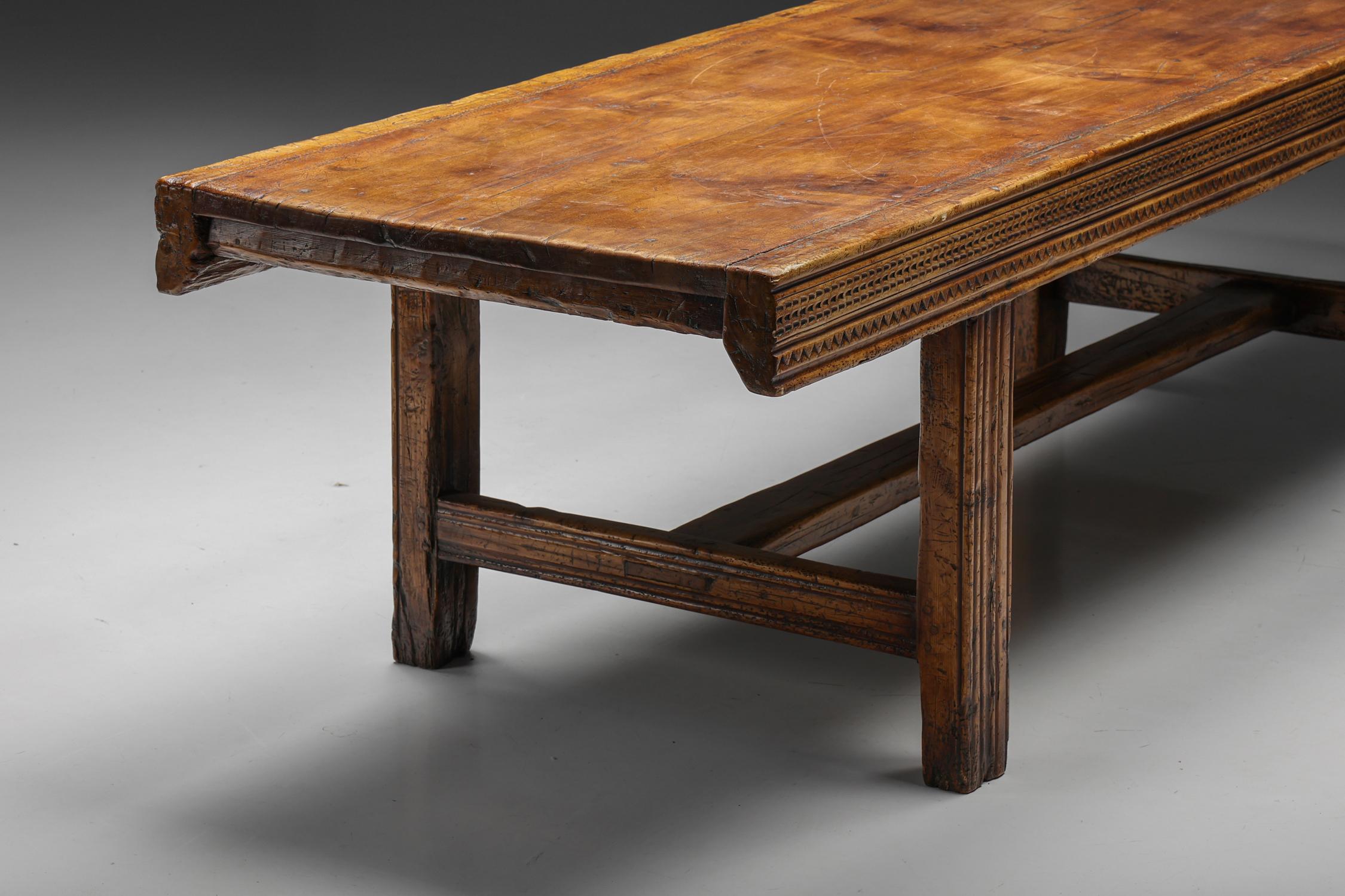 French Refectory Wooden Dining Table, Rustic, France, 19th Century For Sale