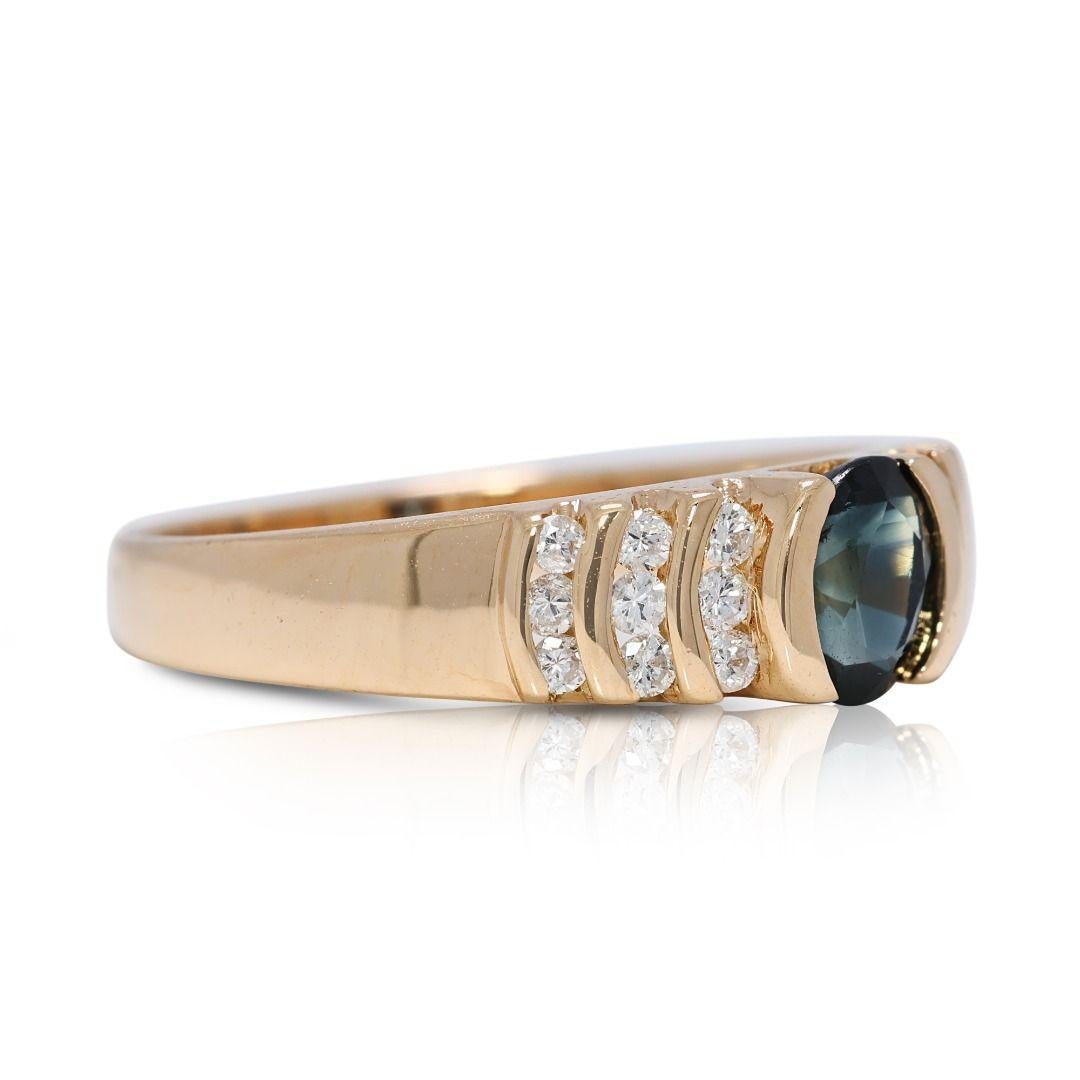 Anillo refinado de zafiro de 0,29 ct y diamantes naturales en oro amarillo de 18 quilates Corte redondo en venta