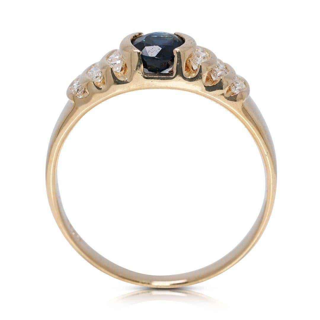 Anillo refinado de zafiro de 0,29 ct y diamantes naturales en oro amarillo de 18 quilates en venta 2