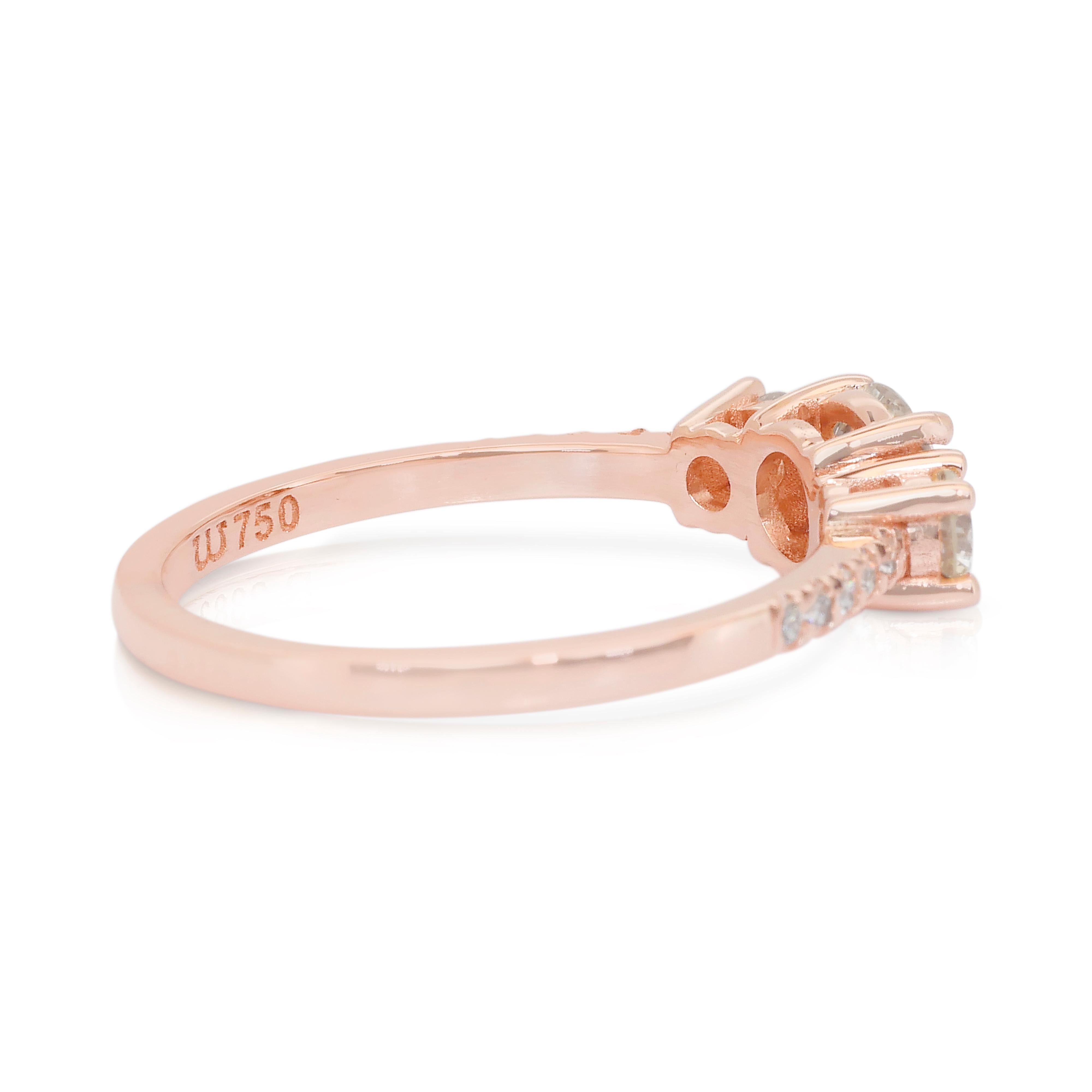 Taille ronde Bague 3 pierres en or rose 18 carats avec 0,92 ct de diamants - certifié IGI en vente