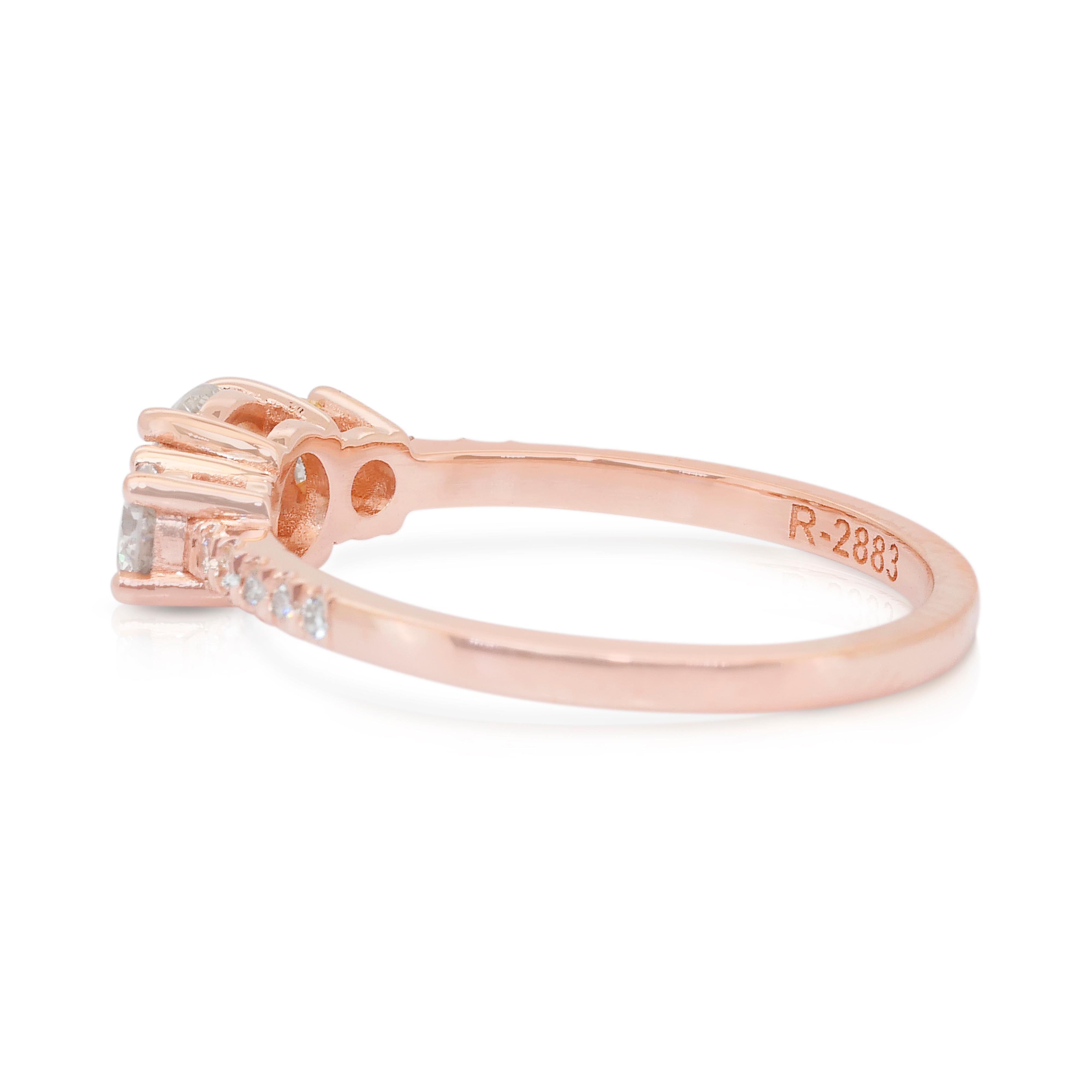 Bague 3 pierres en or rose 18 carats avec 0,92 ct de diamants - certifié IGI Neuf - En vente à רמת גן, IL