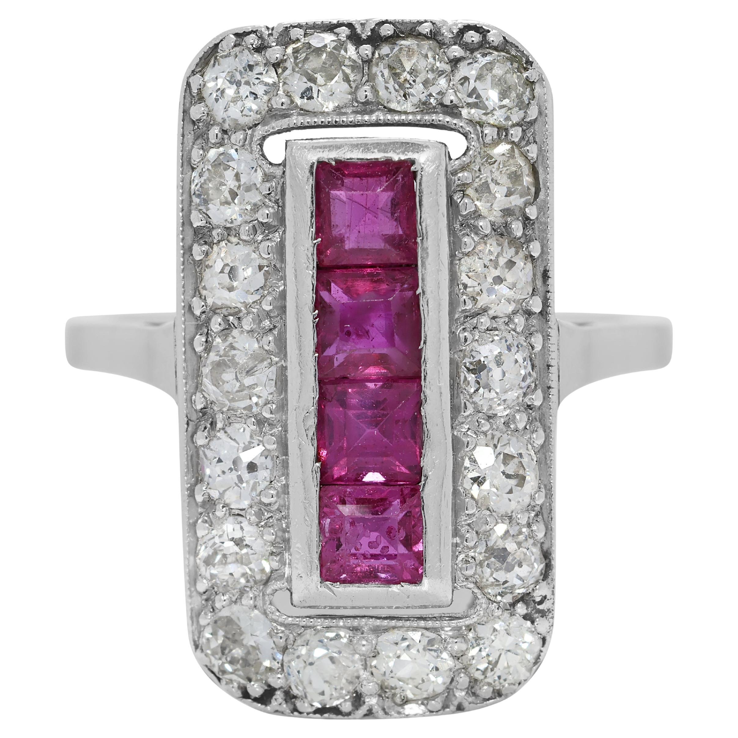 Refined 0.94ct Ruby and Natural Diamonds Ring in Platinum