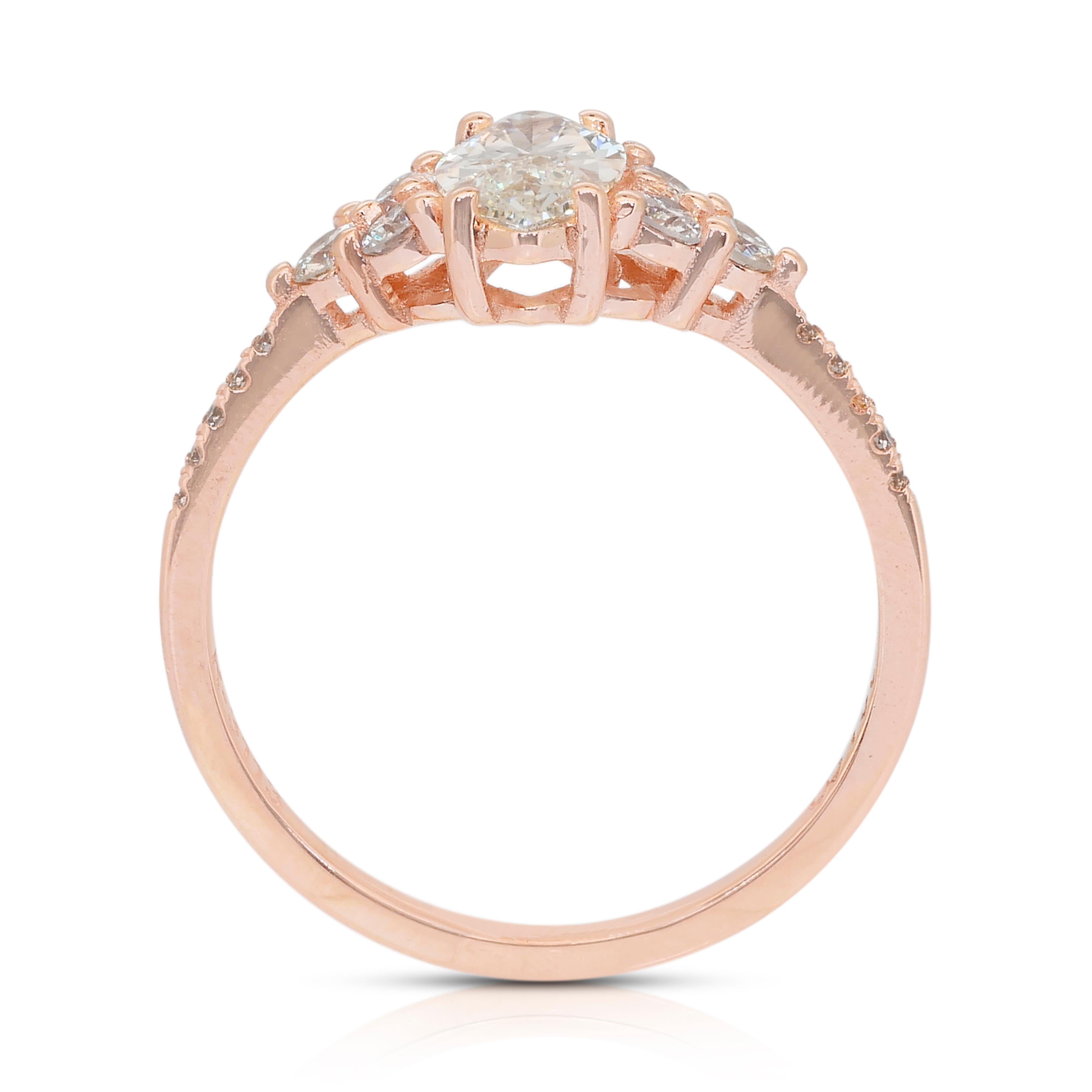 Raffinato anello a grappolo con 1,06 carati di diamanti in oro rosa 18k - Certificato IGI in vendita 3