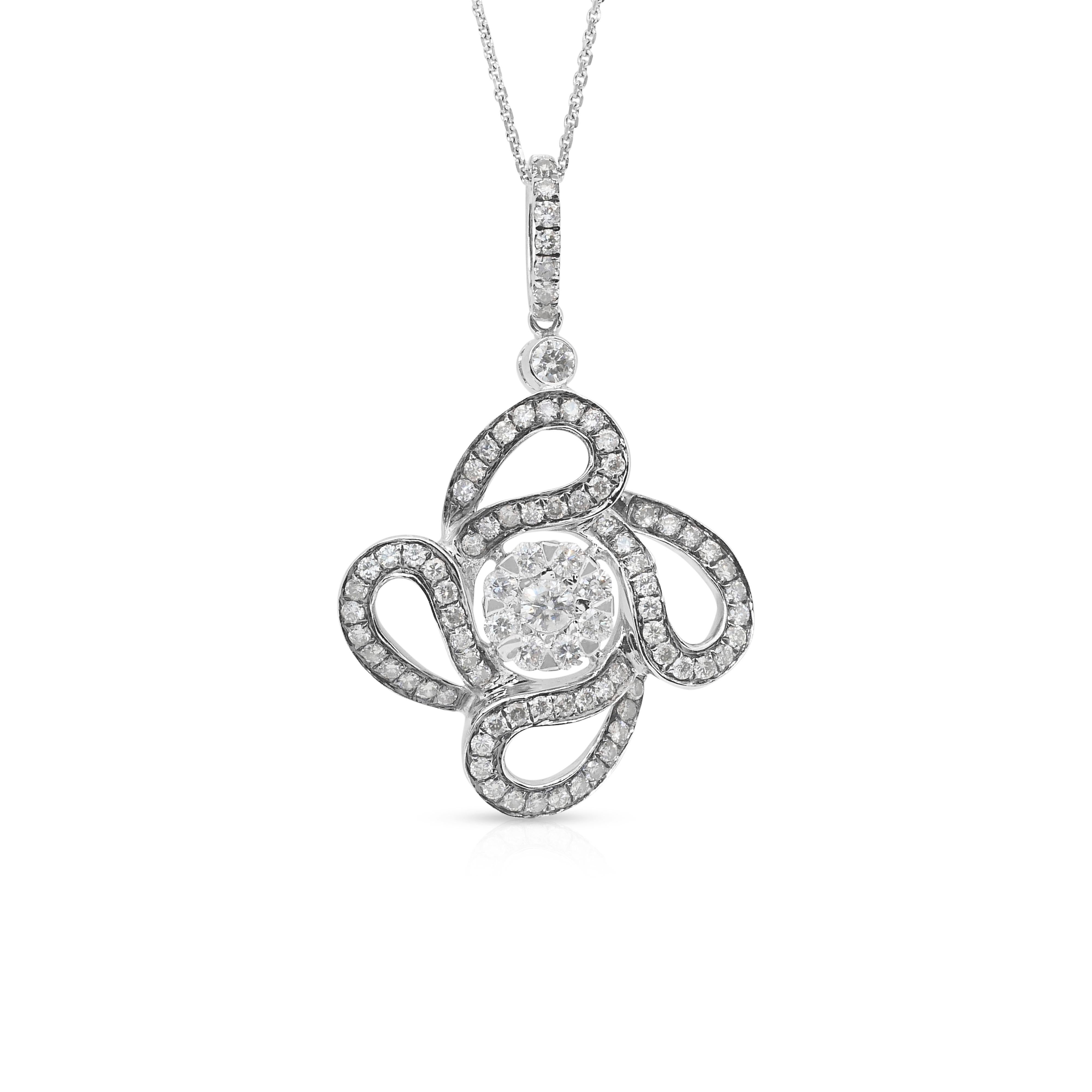 Refined 1.14ct Diamonds Necklace with Pendant in 18k White Gold - IGI Certified
