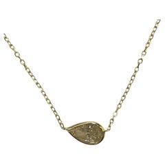 Refined 14K Yellow Gold 1.03ct Pear Natural Diamond Bezeled Necklace