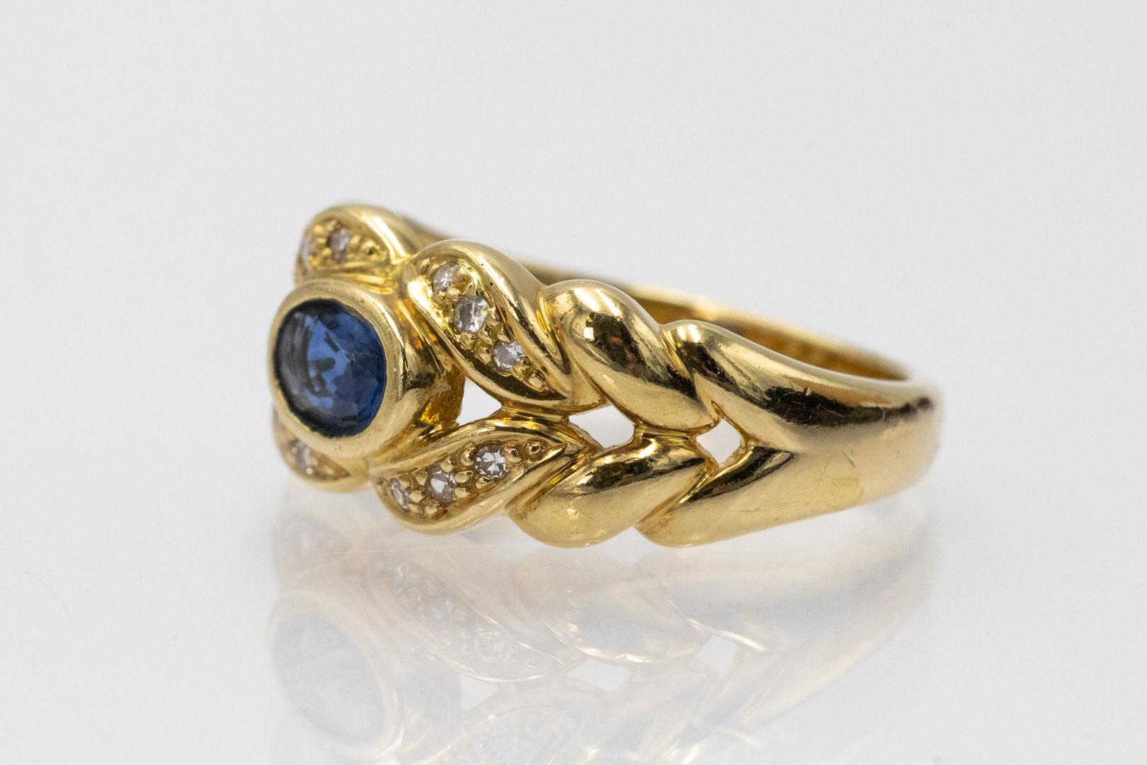 De las mujeres Anillo de oro refinado de 18 quilates con zafiros y diamantes, Francia.