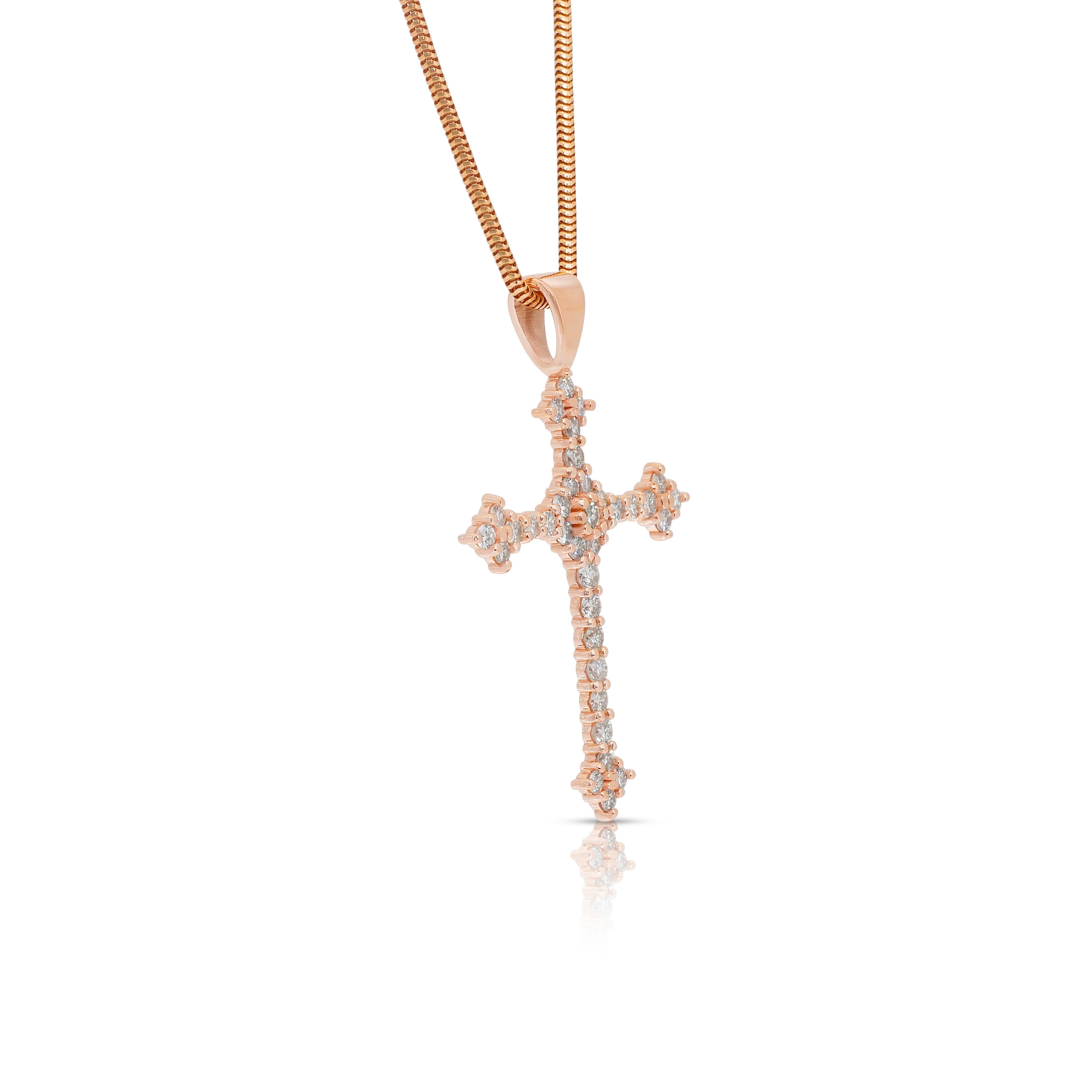 Refined 1.90ct Diamonds Necklace with Cross Pendant in 14k Rose Gold In New Condition For Sale In רמת גן, IL