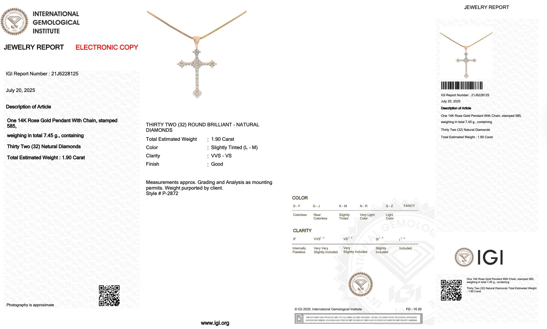 Women's Refined 1.90ct Diamonds Necklace with Cross Pendant in 14k Rose Gold For Sale