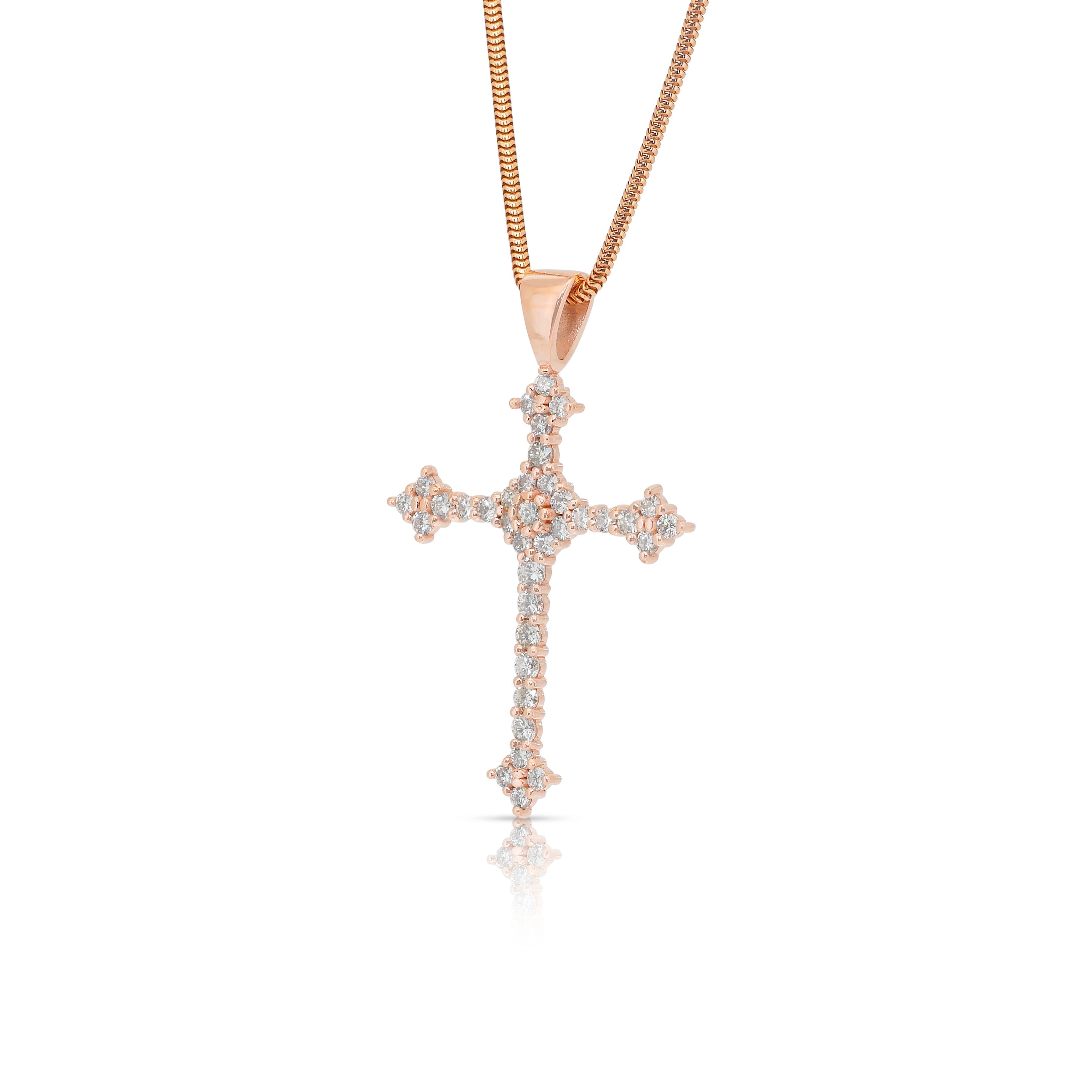 Refined 1.90ct Diamonds Necklace with Cross Pendant in 14k Rose Gold For Sale 1