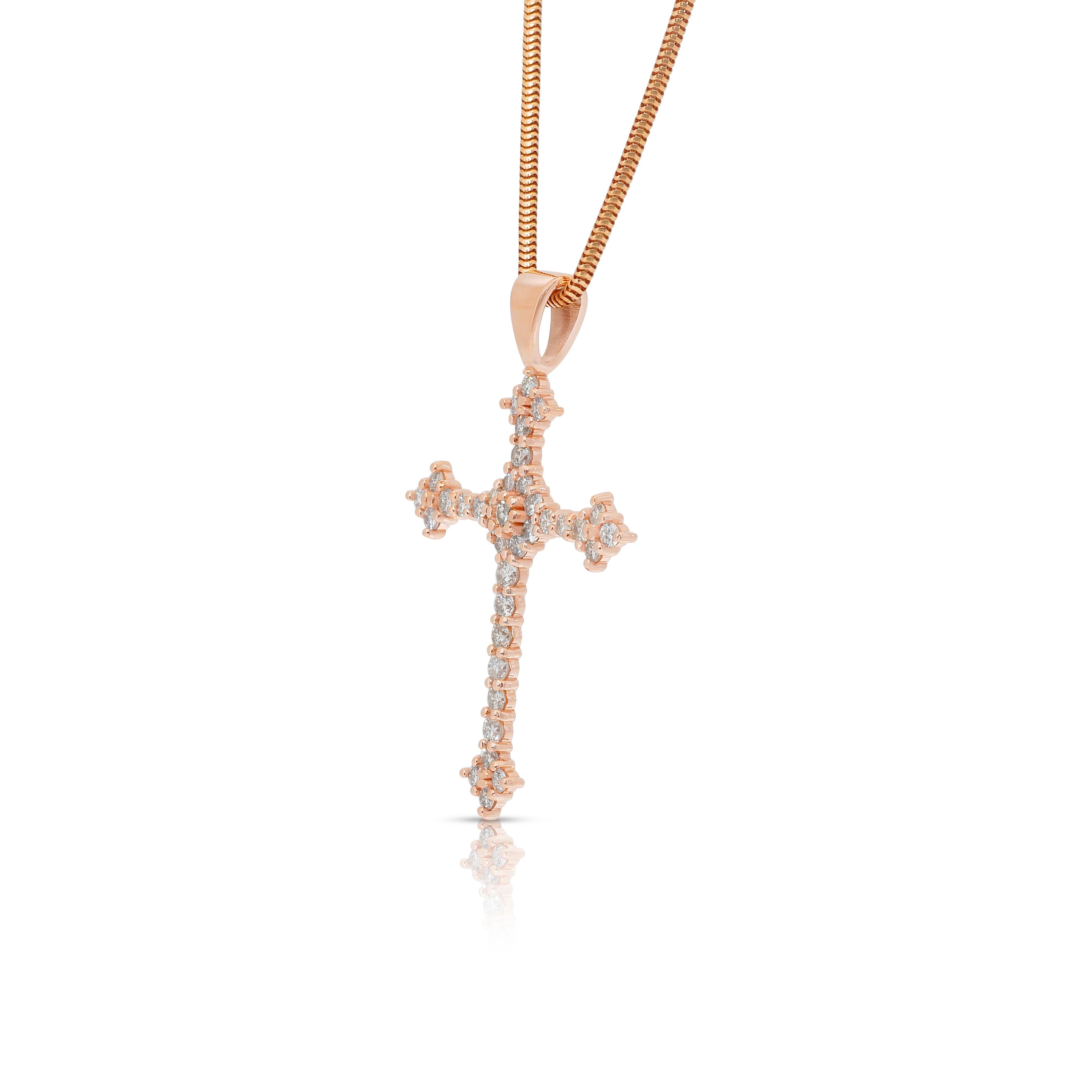 Refined 1.90ct Diamonds Necklace with Cross Pendant in 14k Rose Gold For Sale 2
