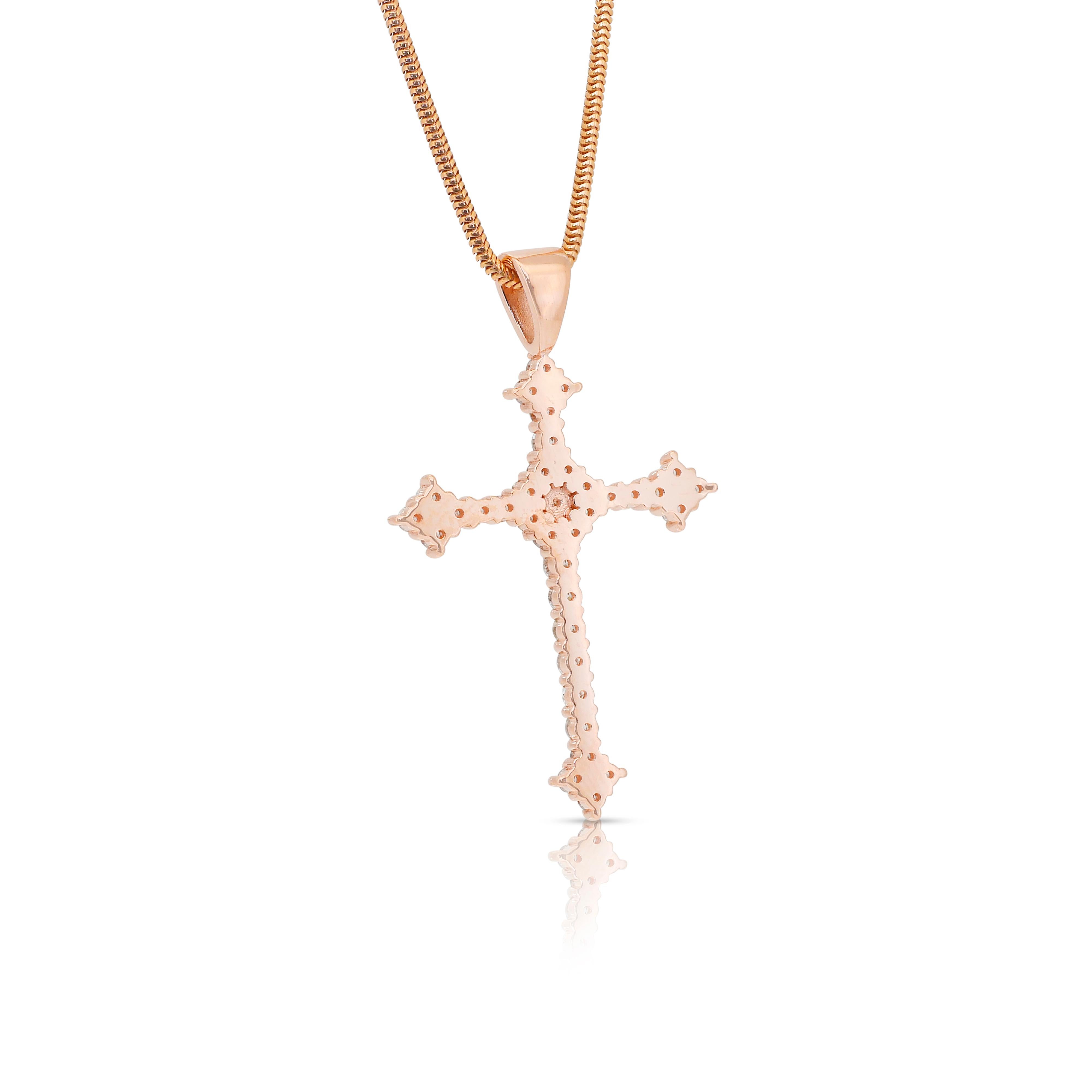 Refined 1.90ct Diamonds Necklace with Cross Pendant in 14k Rose Gold For Sale 3