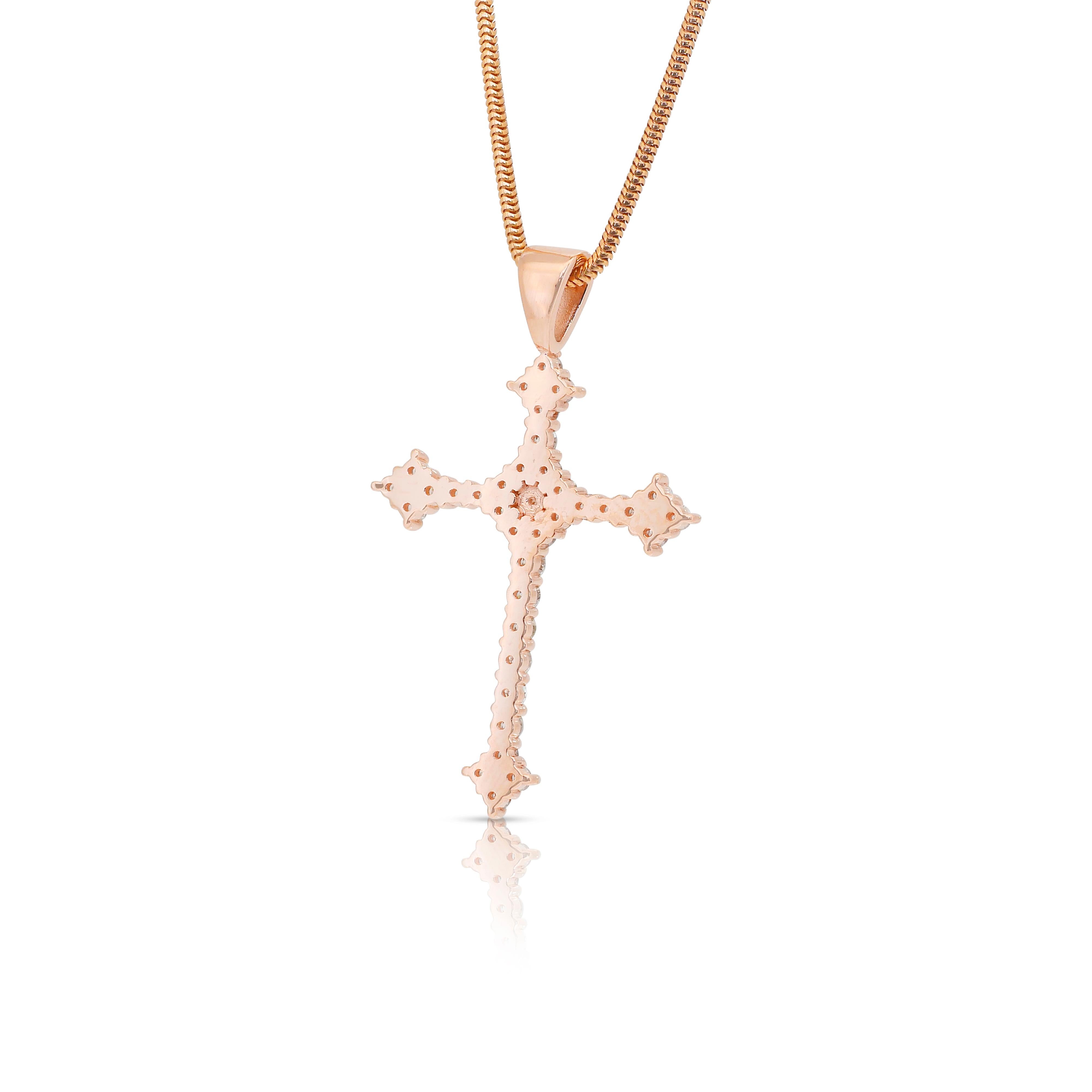 Refined 1.90ct Diamonds Necklace with Cross Pendant in 14k Rose Gold For Sale 4