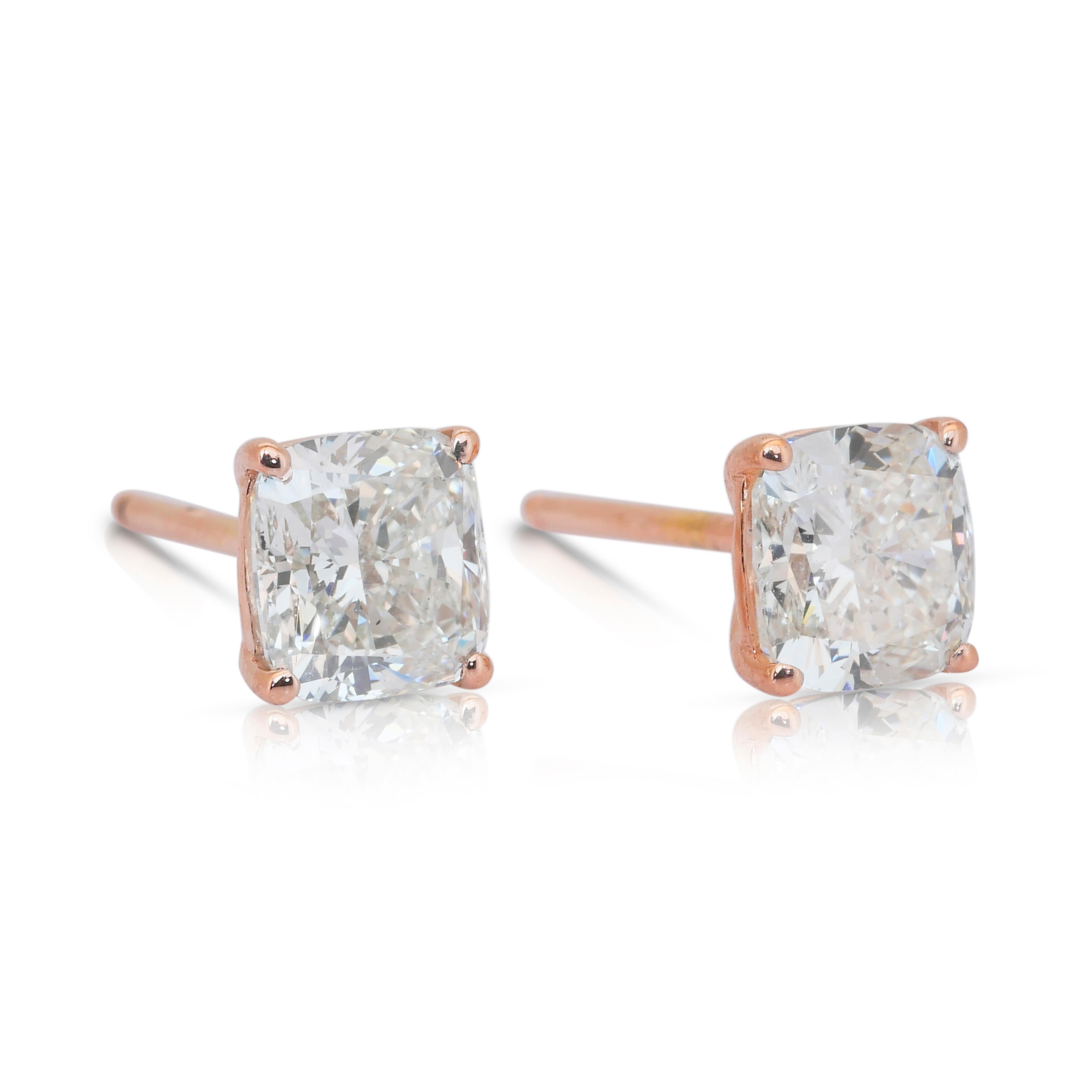 Taille coussin Boucles d'oreilles en or rose 18k avec 2.02ct de diamants - IGI Certified en vente