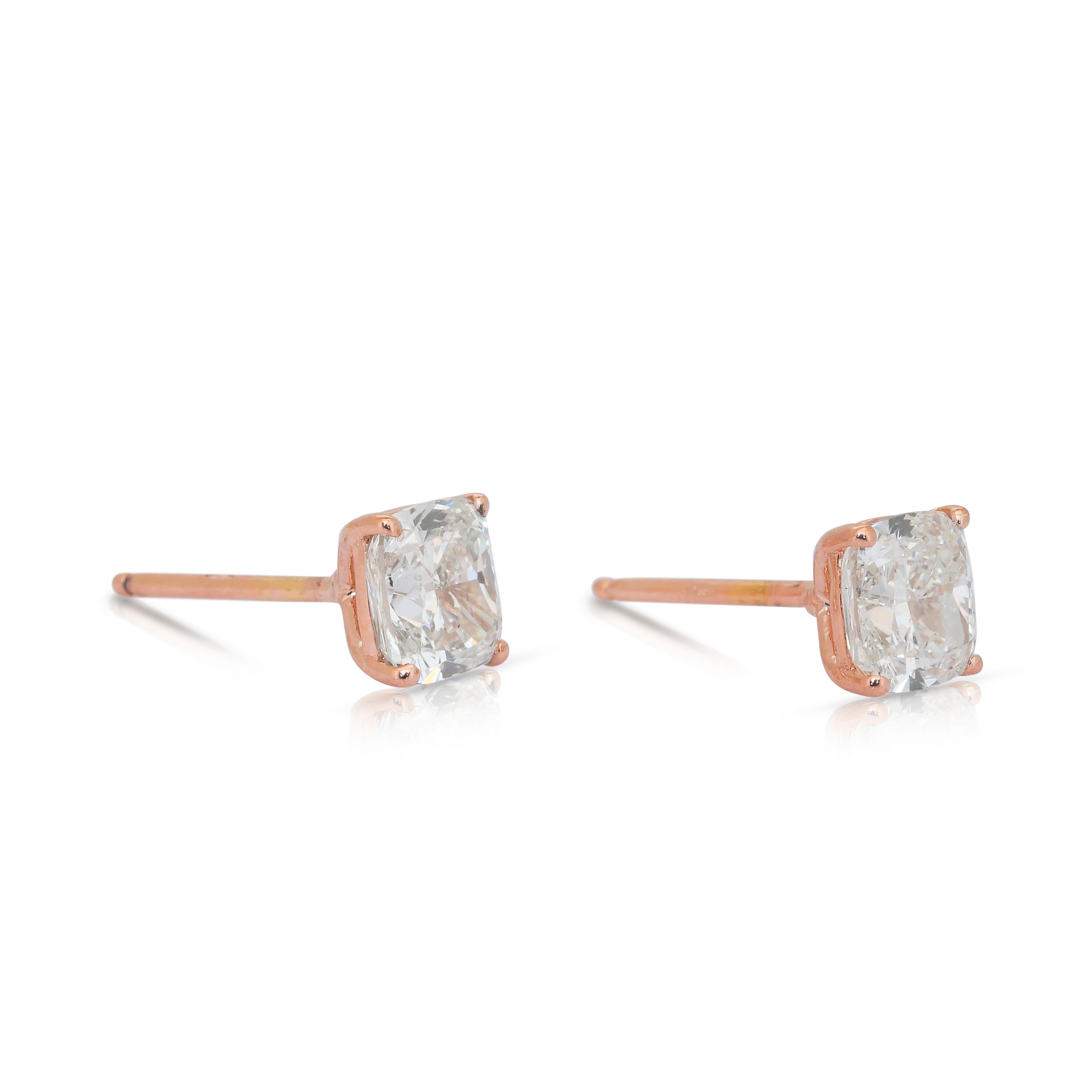 Boucles d'oreilles en or rose 18k avec 2.02ct de diamants - IGI Certified en vente 1