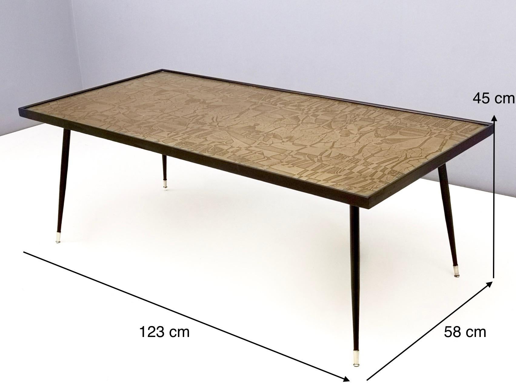 Elegant Vintage Rectangular Etched Brass Coffee Table by G.Urs, Italy For Sale 6