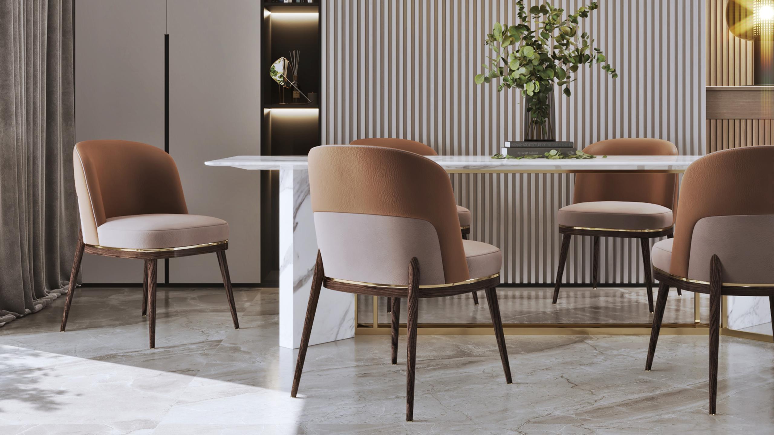 Mid-Century Modern Refined Aria Dining Chair With Walnut Wooden Base For Sale