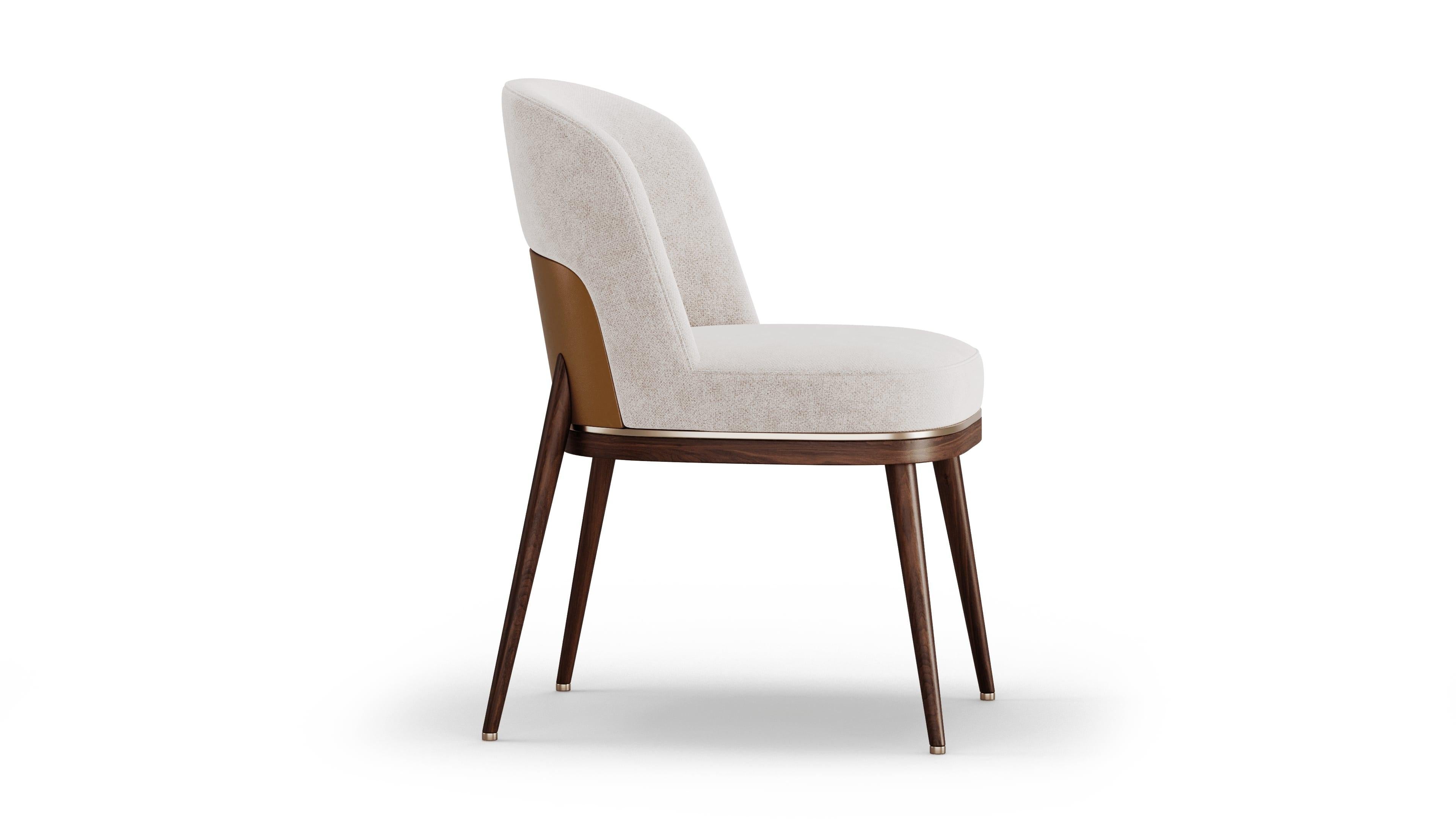 Portuguese Refined Aria Dining Chair With Walnut Wooden Base For Sale