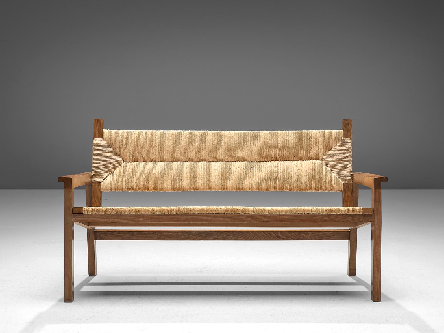 Spanish Refined Bench in Walnut and Cane, Spain