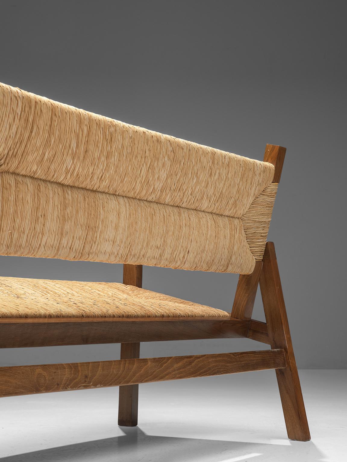 Late 20th Century Refined Bench in Walnut and Cane, Spain