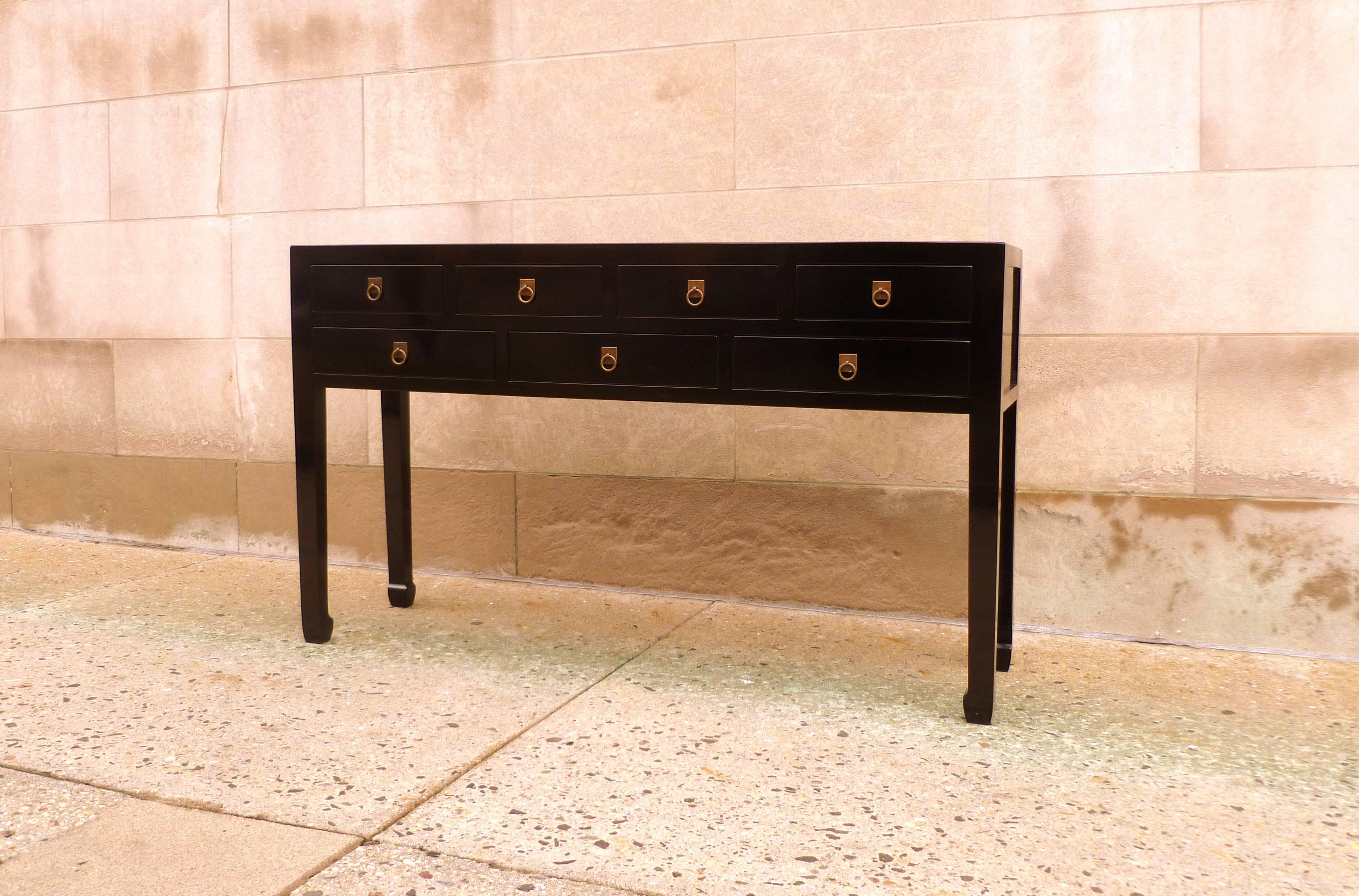 Ming Refined Black Lacquer Console Table with Drawers