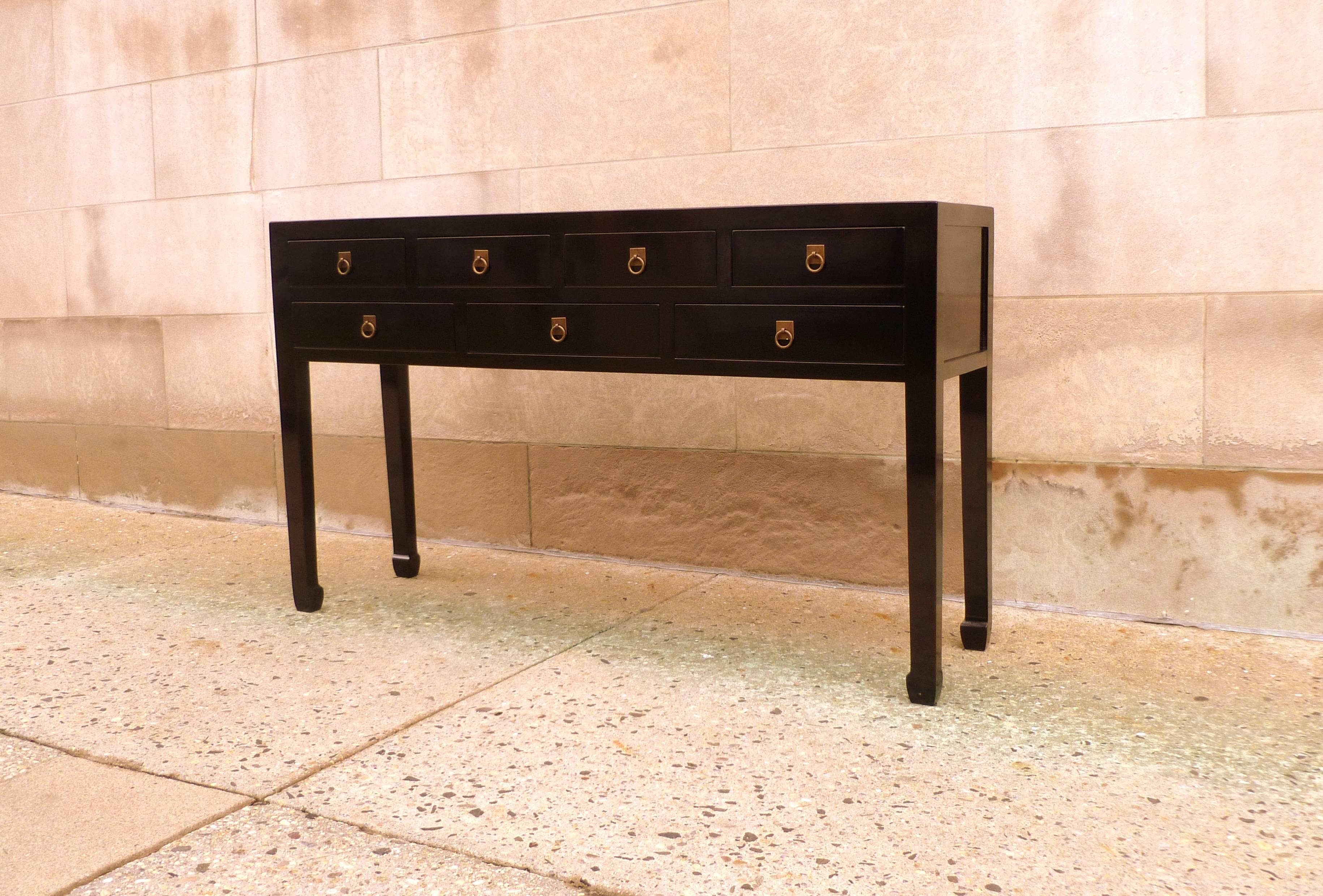 Chinese Refined Black Lacquer Console Table with Drawers