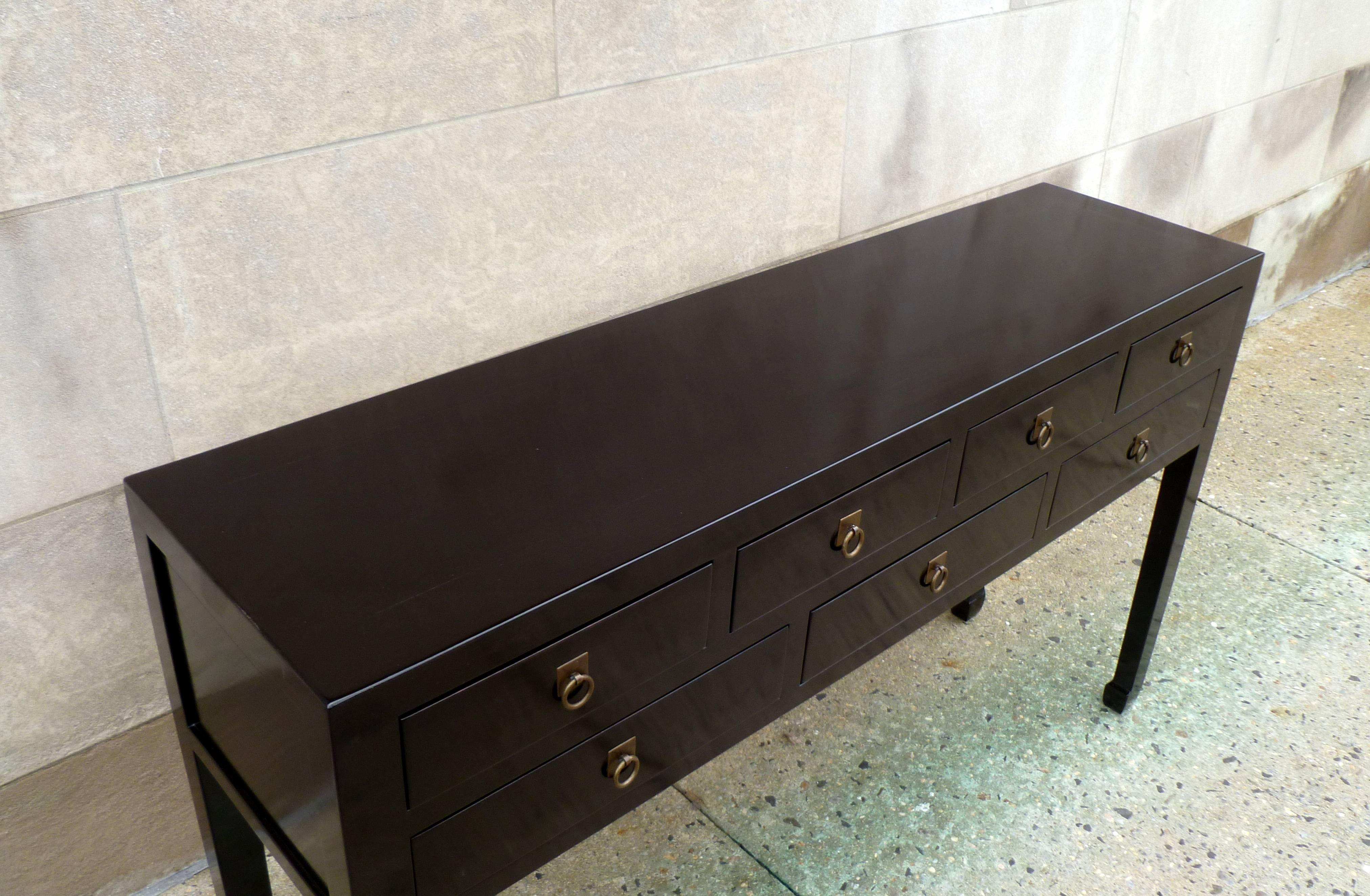 Mid-20th Century Refined Black Lacquer Console Table with Drawers