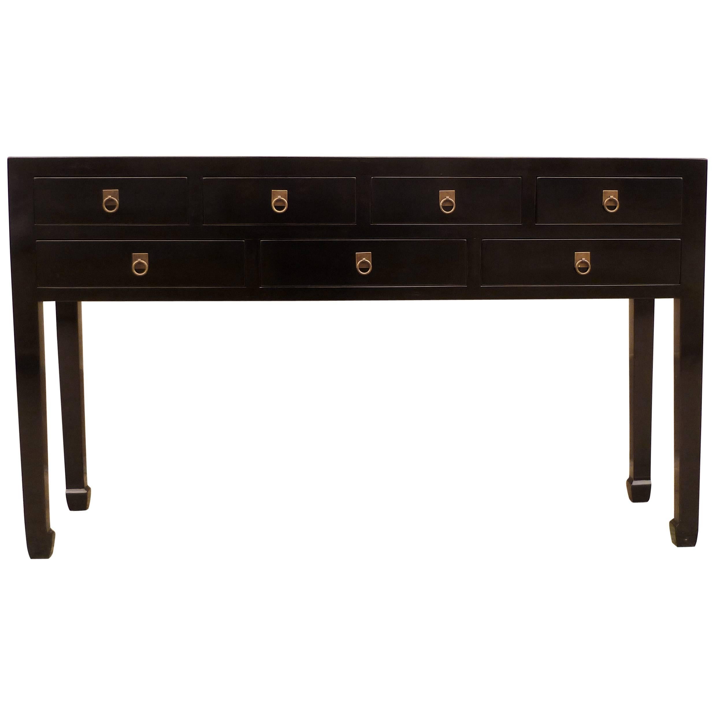 Refined Black Lacquer Console Table with Drawers