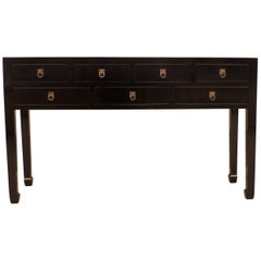 Refined Black Lacquer Console Table with Drawers