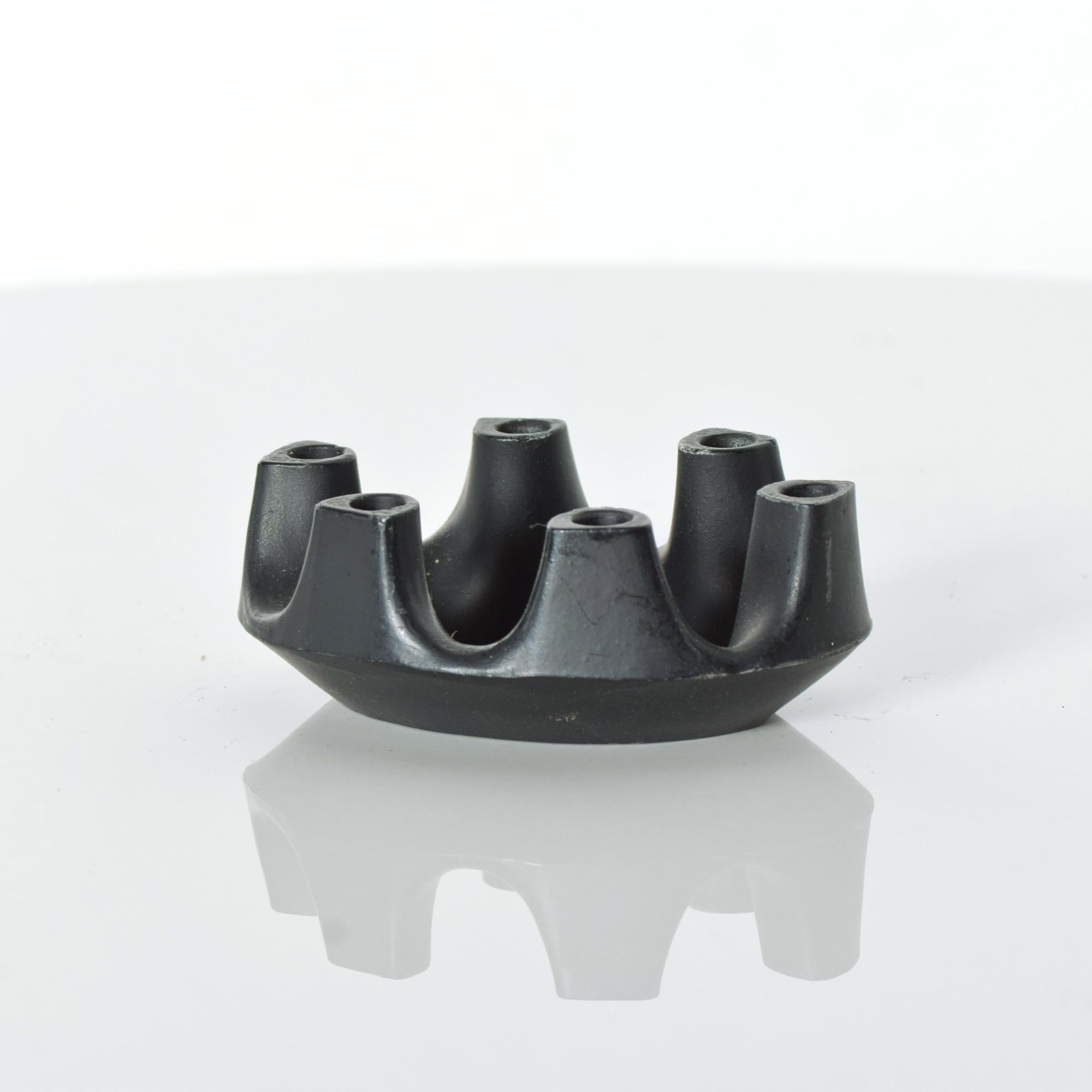 American Refined Brutalist Crown Six Candlestick Candleholder Sculpted Iron Ring, 1970s