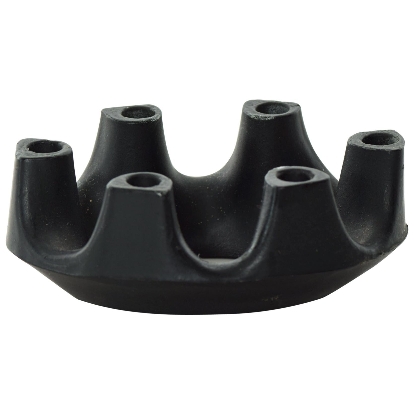 Refined Brutalist Crown Six Candlestick Candleholder Sculpted Iron Ring, 1970s