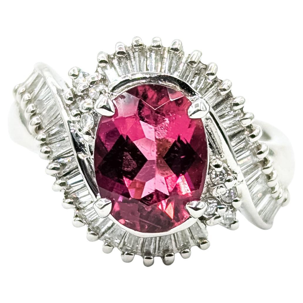 Raffinato anello bypass con tormalina e diamante in platino