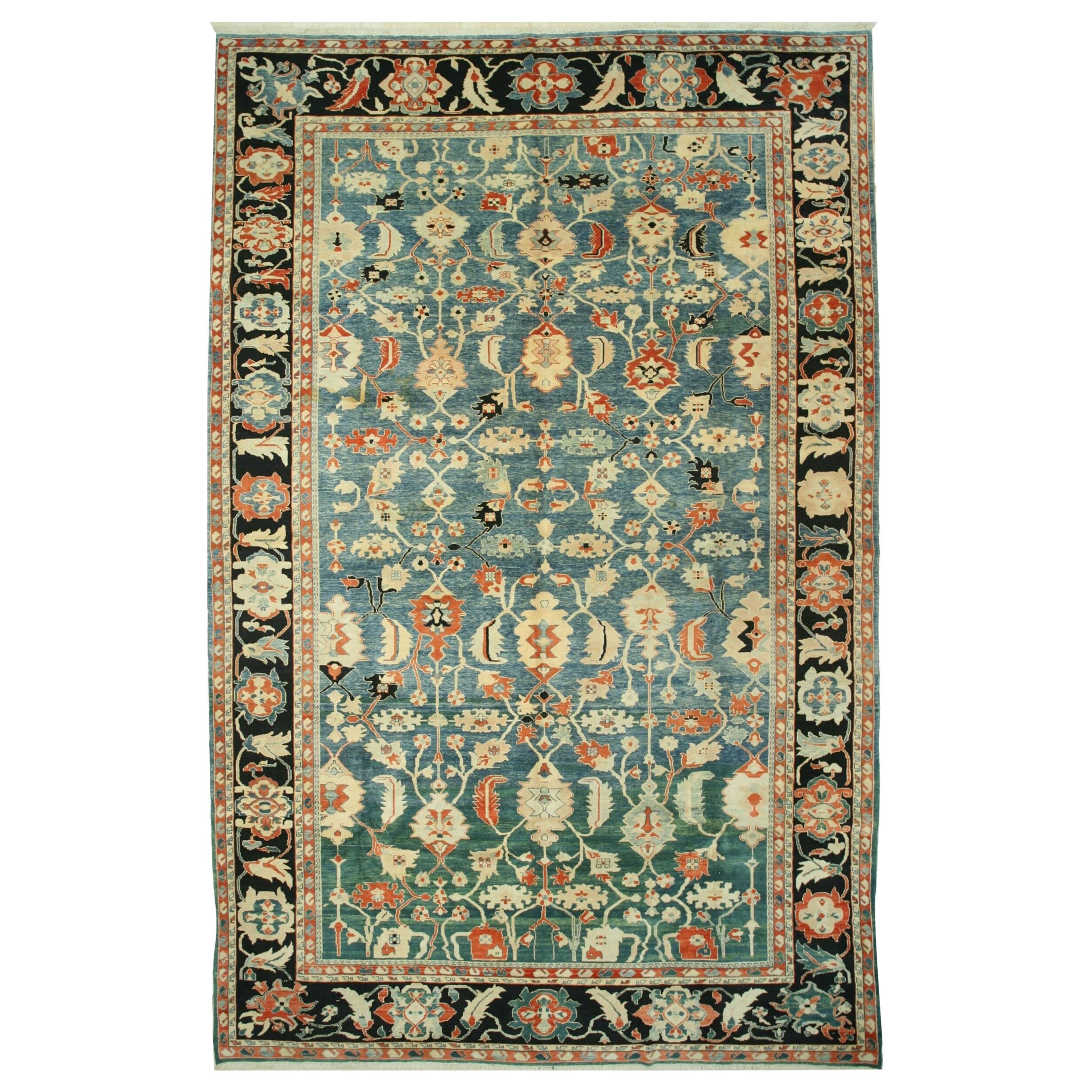 Refined Chic Green Hand-Knotted Wool Rug Carpet with Allover Lattice Design