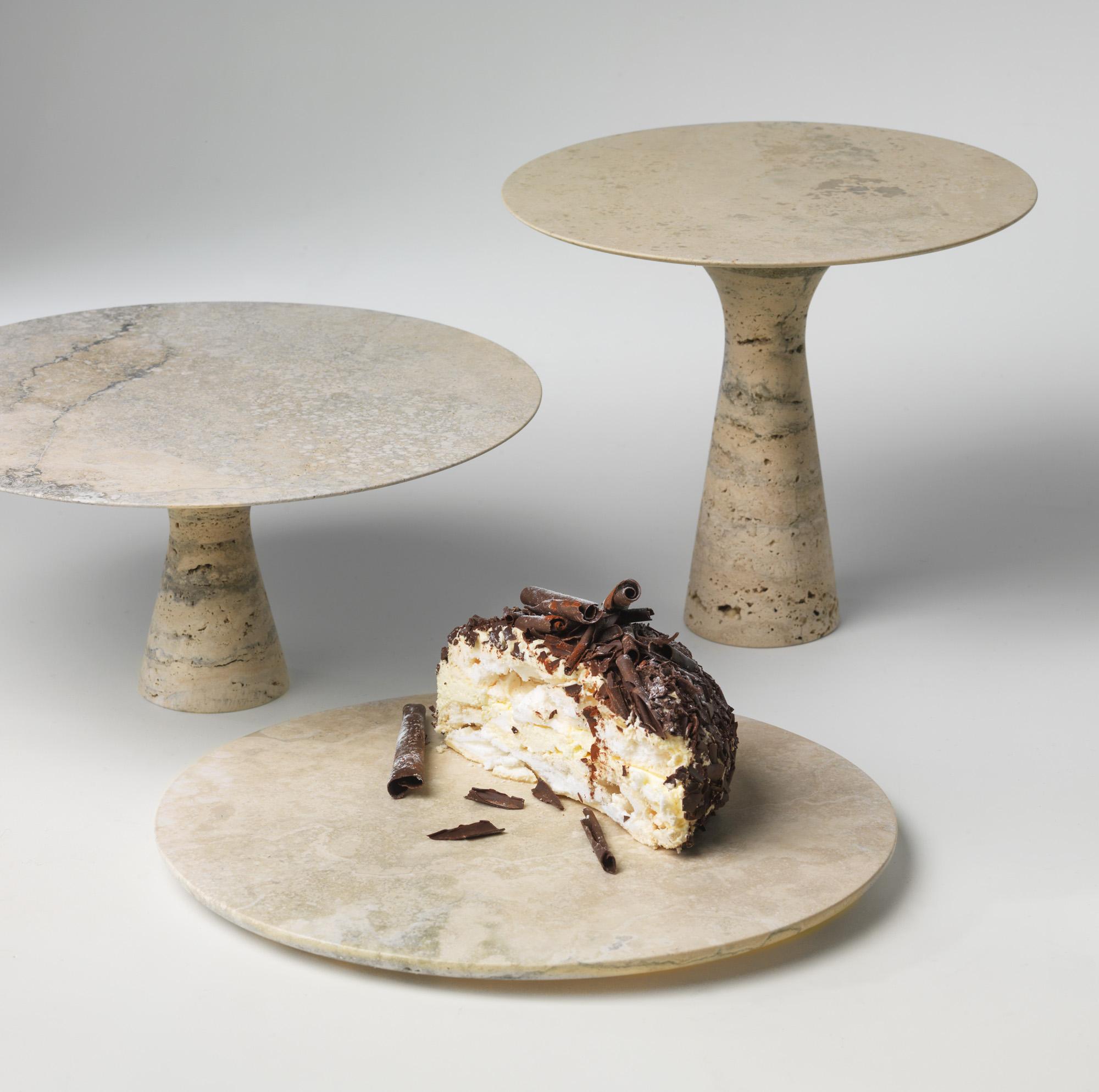 Post-Modern Refined Contemporary Marble 02 Travertino Silver Marble Cake Stand For Sale