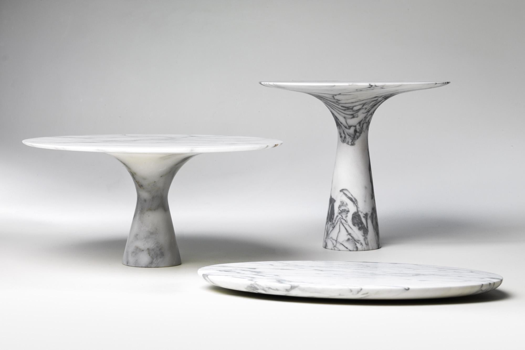 Post-Modern Refined Contemporary Marble 03 Bianco Statuarietto Marble Cake Stand For Sale