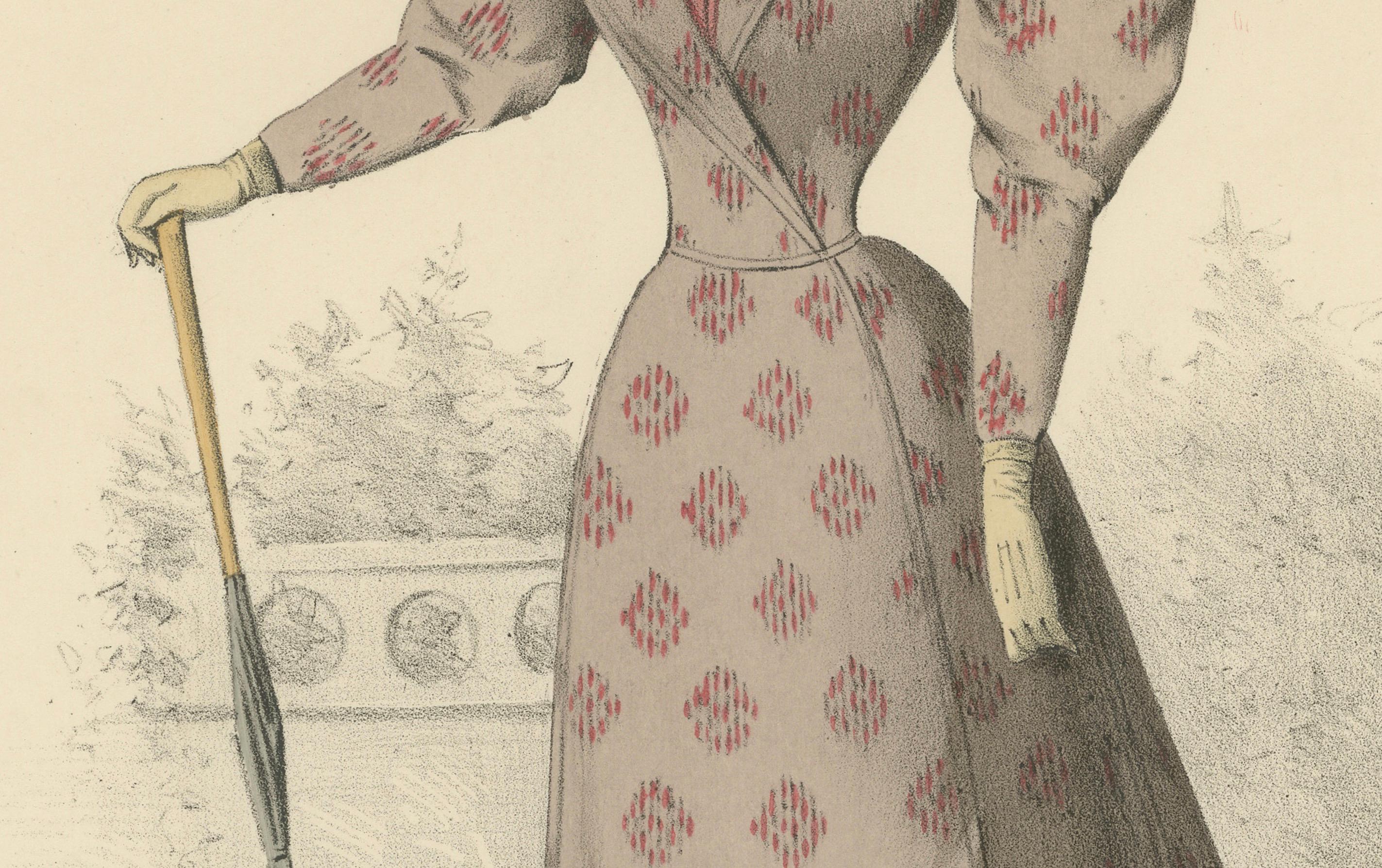 Fine XIX secolo Eleganza raffinata: litografia di moda del 1889 di Michau, l'Esposizione Universale in vendita
