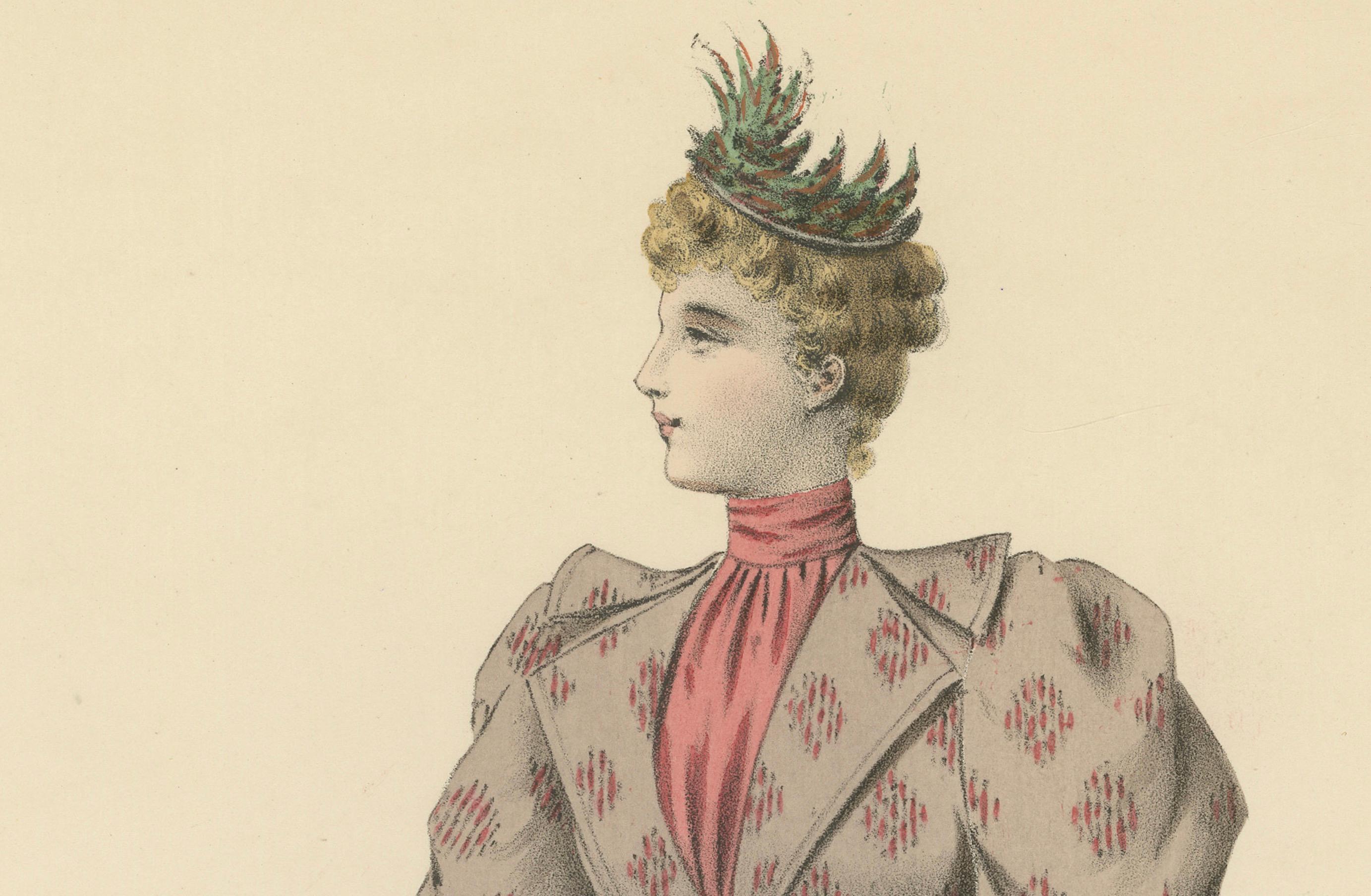 Carta Eleganza raffinata: litografia di moda del 1889 di Michau, l'Esposizione Universale in vendita