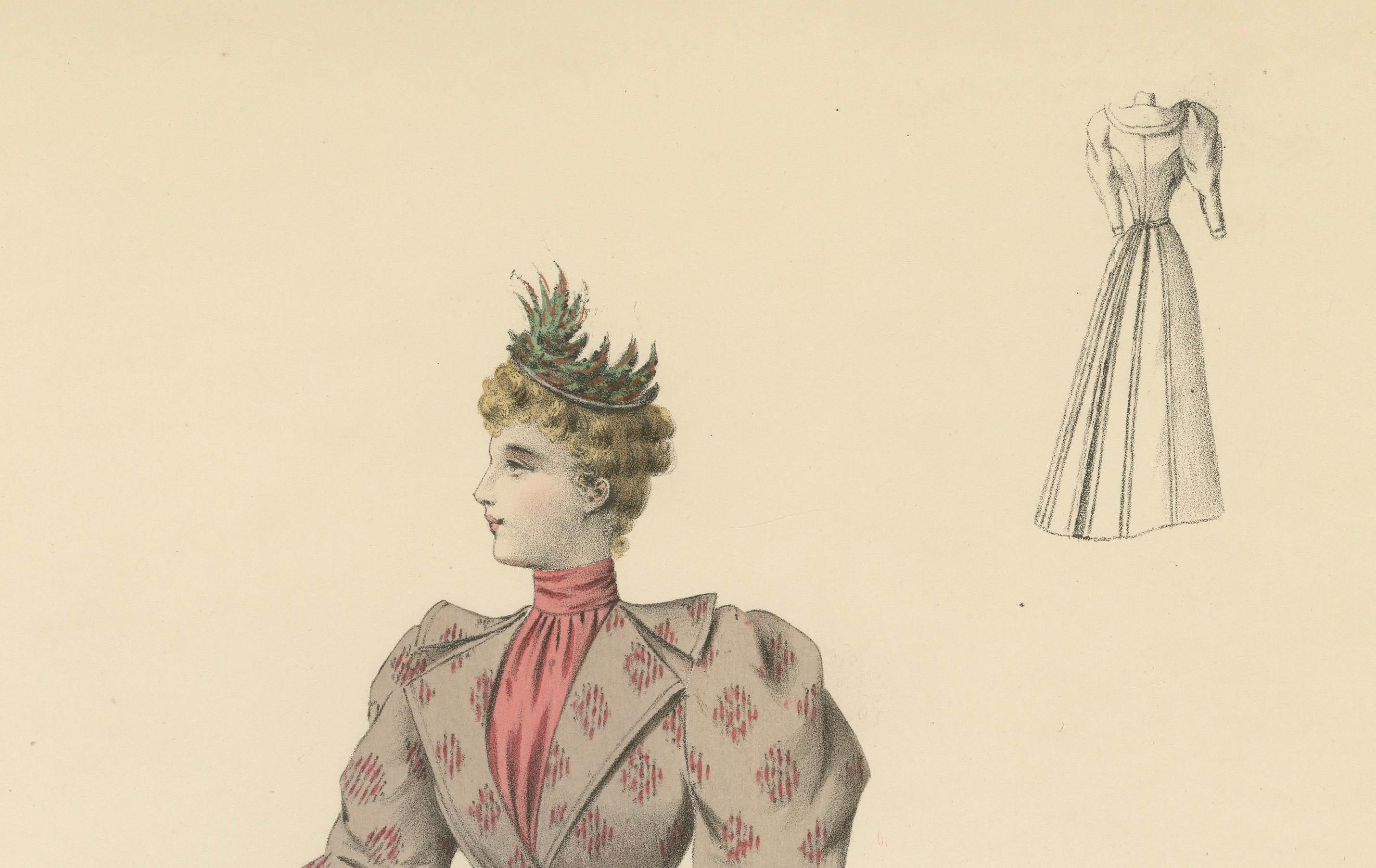 Eleganza raffinata: litografia di moda del 1889 di Michau, l'Esposizione Universale in vendita 1