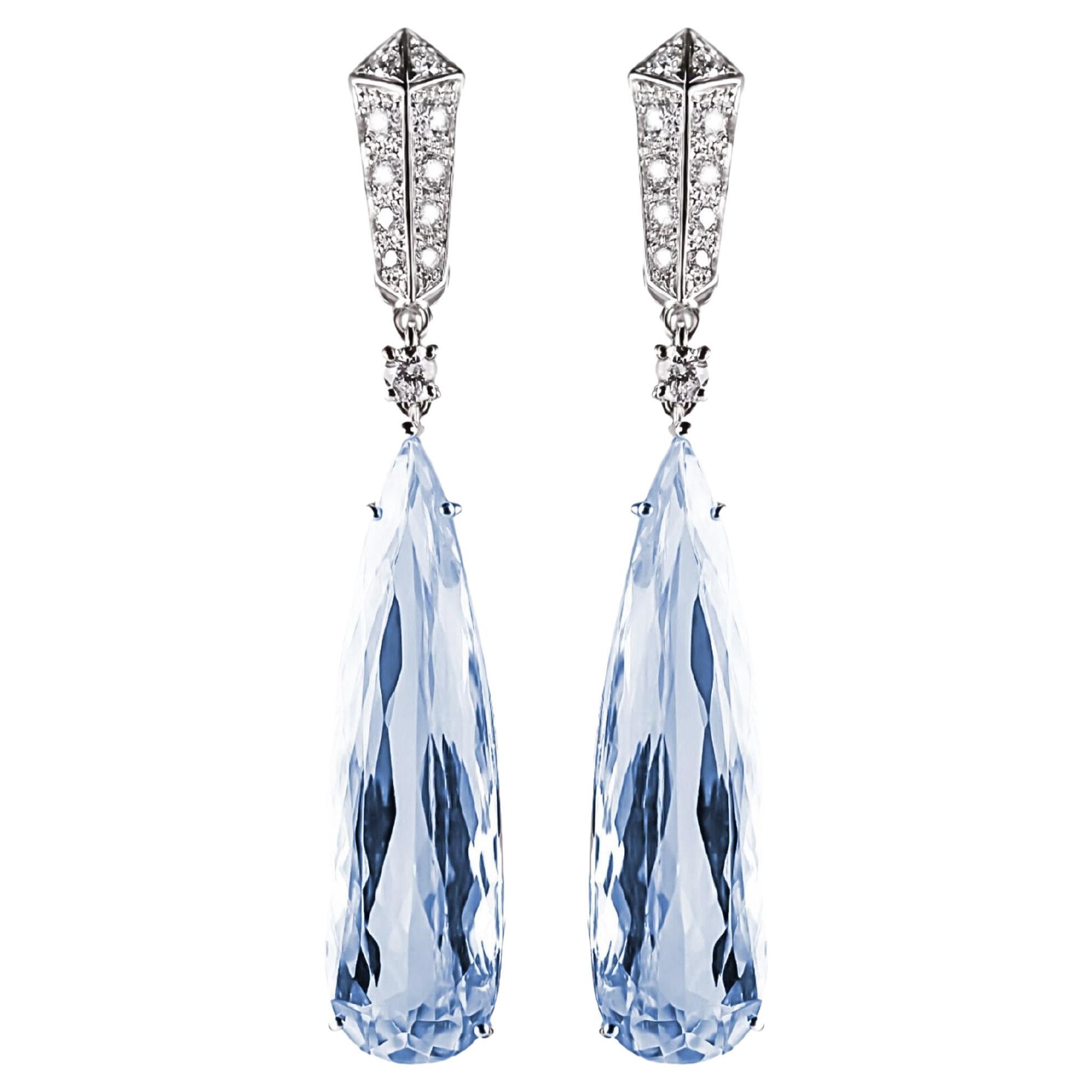 Refined Elegance: 20.50ct Aquamarines & Diamond 18kt White Gold Earrings For Sale